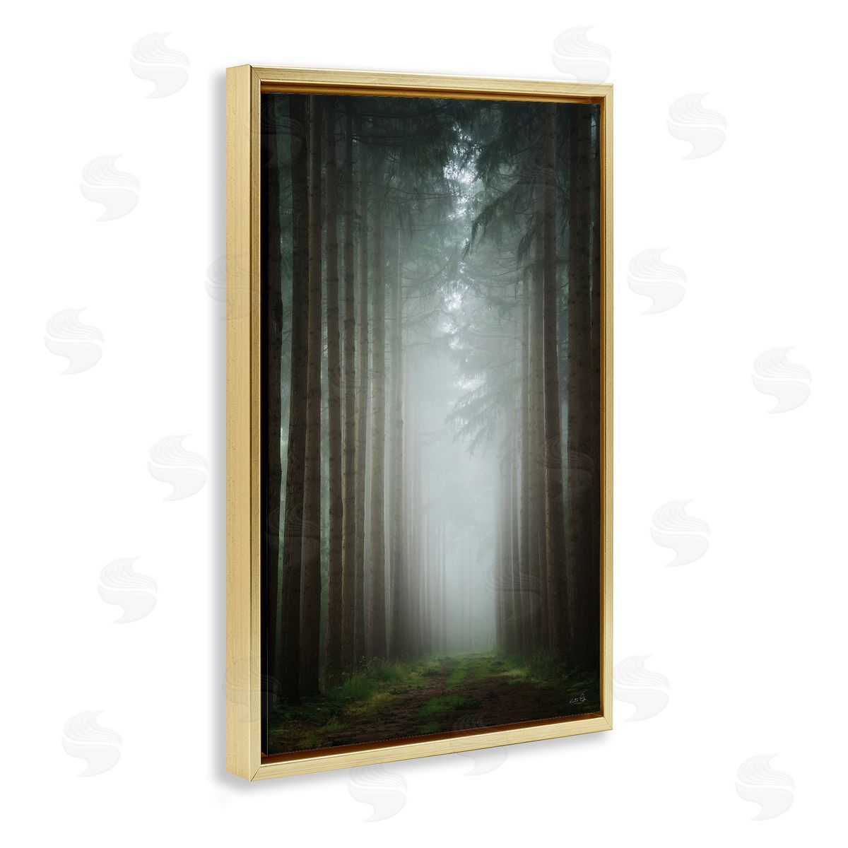 Moonlight Through Dark Forest Gold Floating Frame Canvas Wall Art, Home Decor by Martin Podt