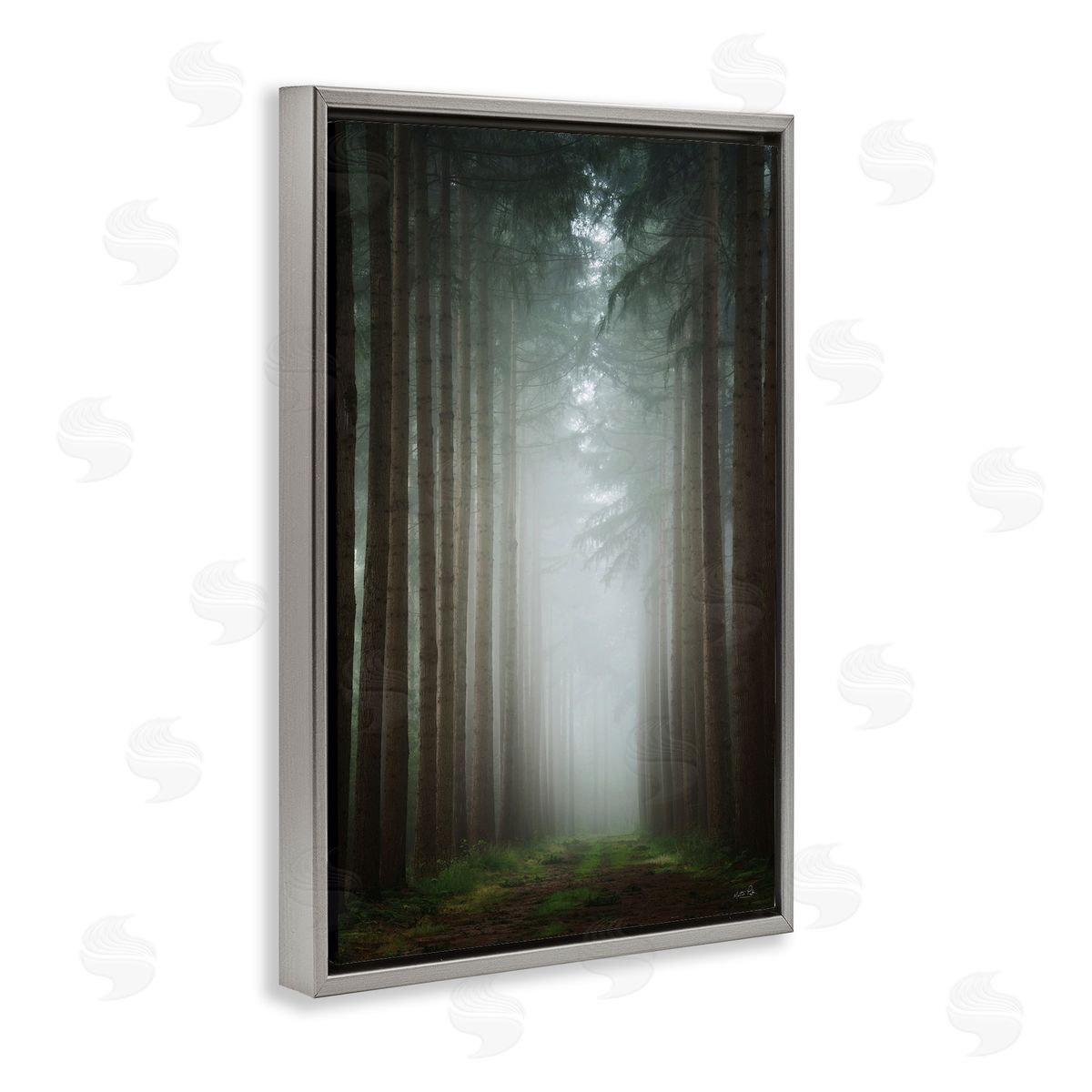 Moonlight Through Dark Forest Grey Floating Frame Canvas Wall Art, Home Decor by Martin Podt