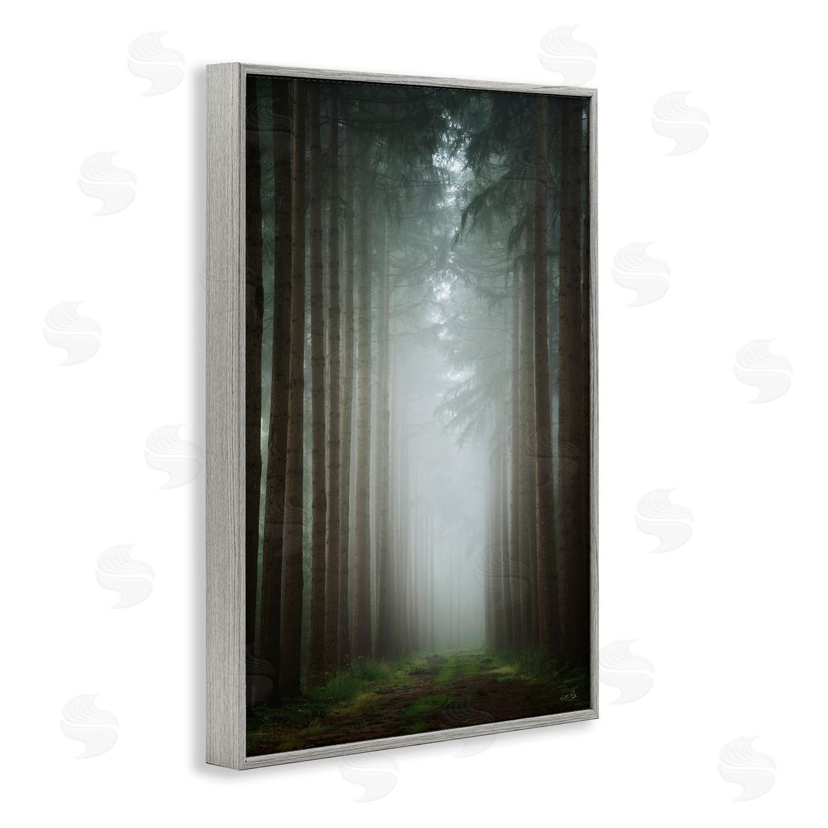 Moonlight Through Dark Forest Grey Frame Print Wall Art, Home Decor by Martin Podt