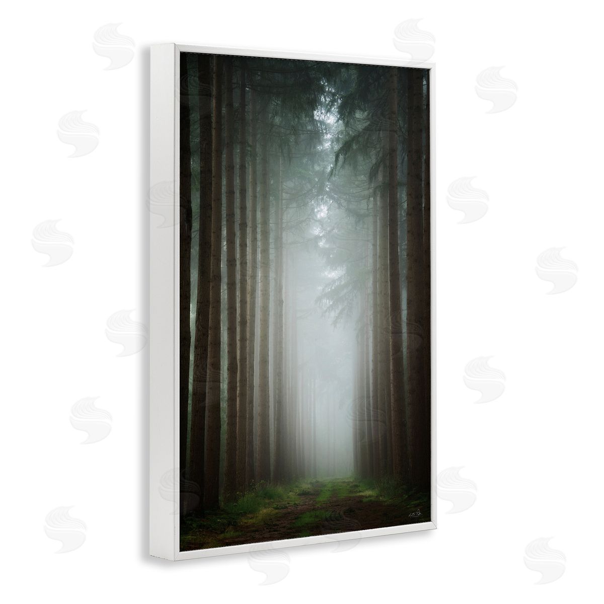 Moonlight Through Dark Forest White Frame Print Wall Art, Home Decor by Martin Podt