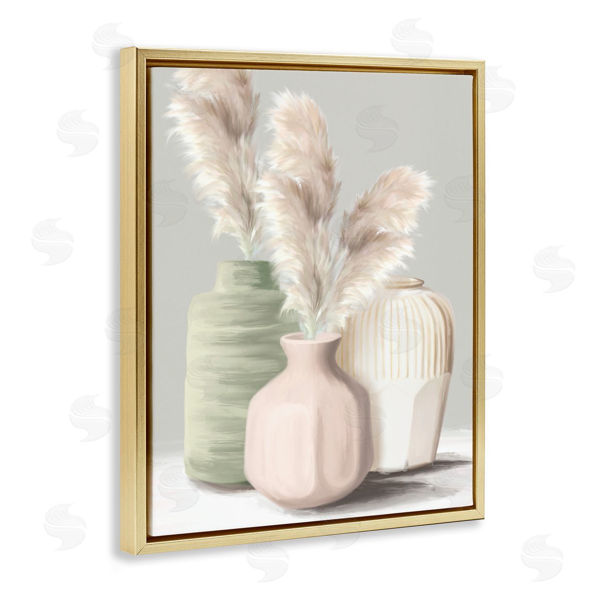 Soft Pampas Vases Gold Floating Frame Canvas Wall Art, Home Decor by House Fenway