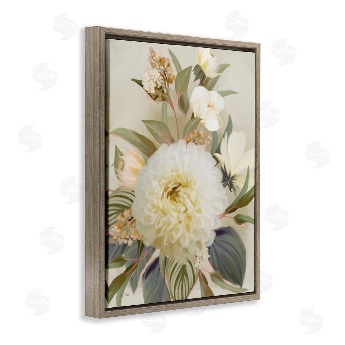 Elegant Dahlia Bundle Brown Floating Frame Canvas Wall Art, Home Decor by House Fenway