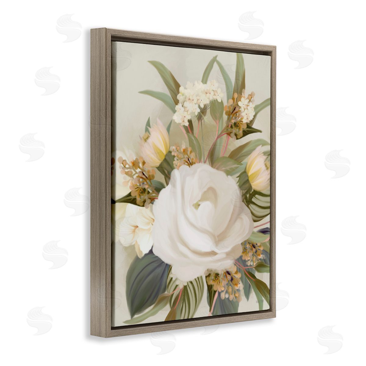 Charming Soft Rose Bundle Brown Floating Frame Canvas Wall Art, Home Decor by House Fenway