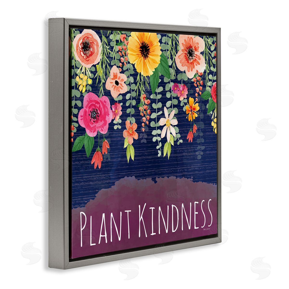 Plant Kindness with Florals Grey Floating Frame Canvas Wall Art, Home Decor by Nicole DeCamp