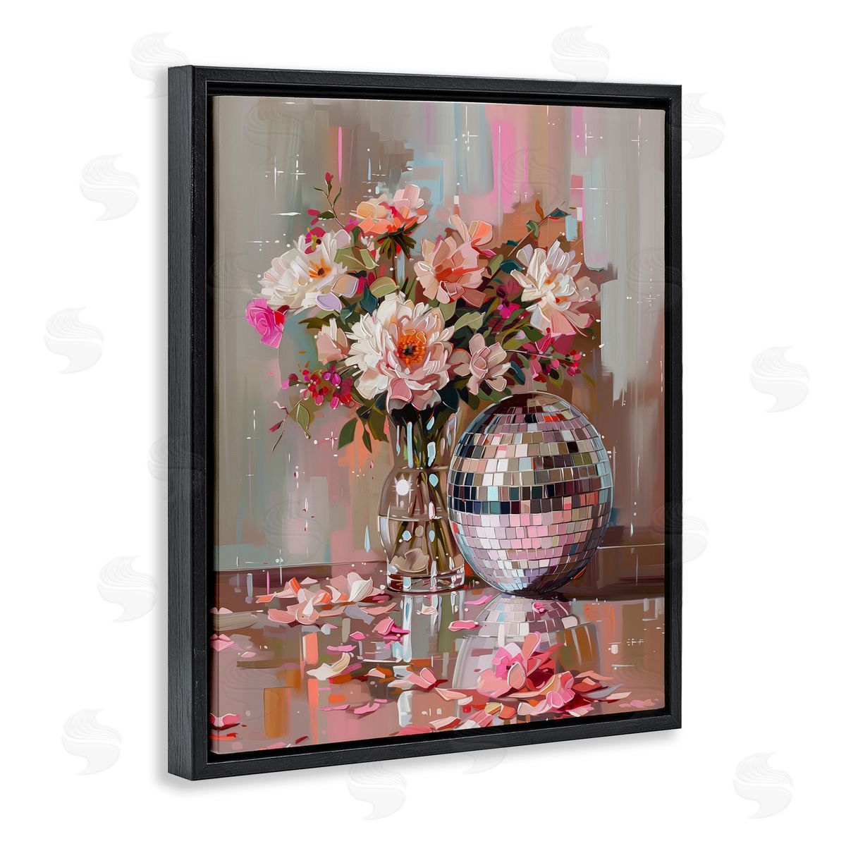 Disco Ball & Flowers Still Life Black Floating Frame Canvas Wall Art, Home Decor by Arlington Prints