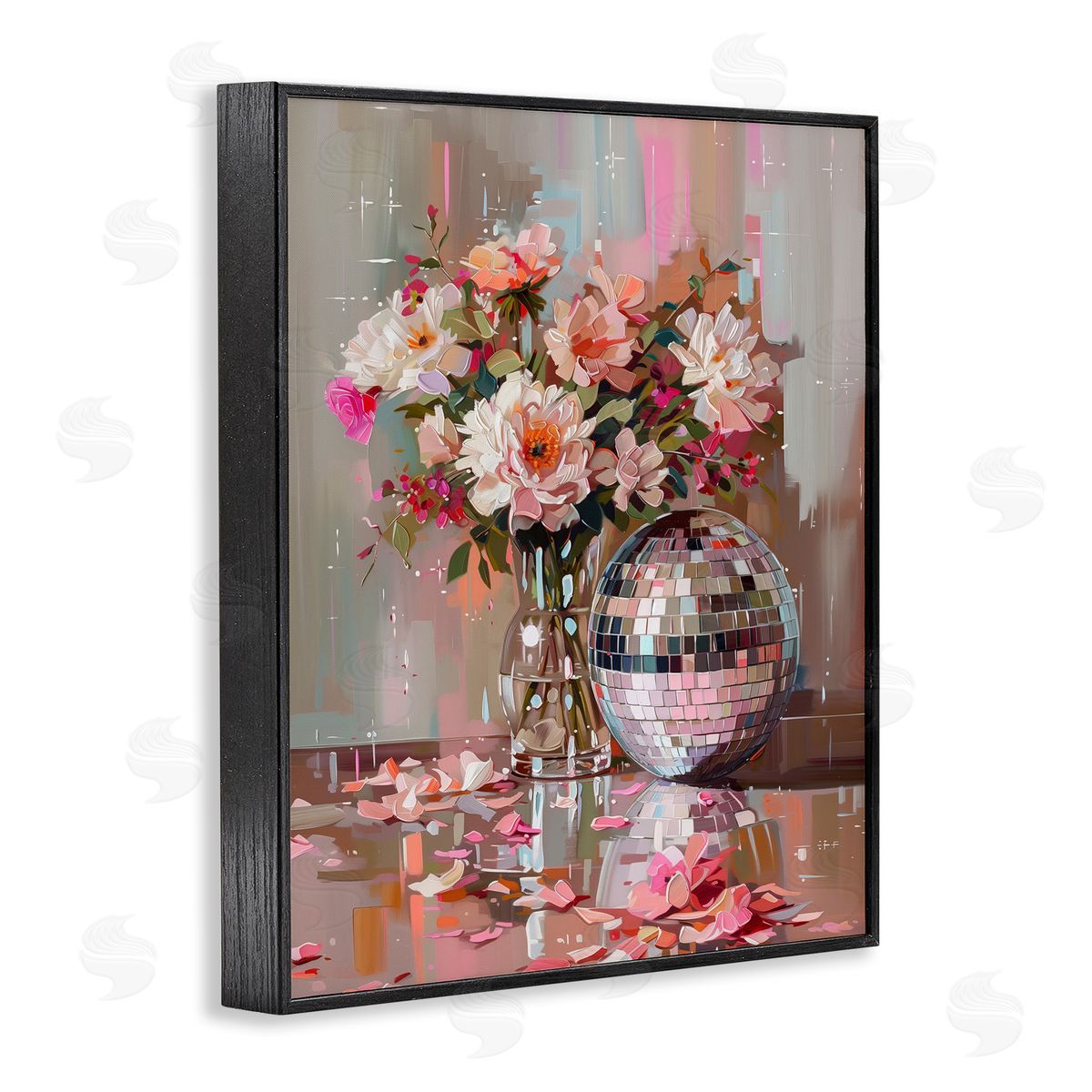 Disco Ball & Flowers Still Life Black Frame Print Wall Art, Home Decor by Arlington Prints
