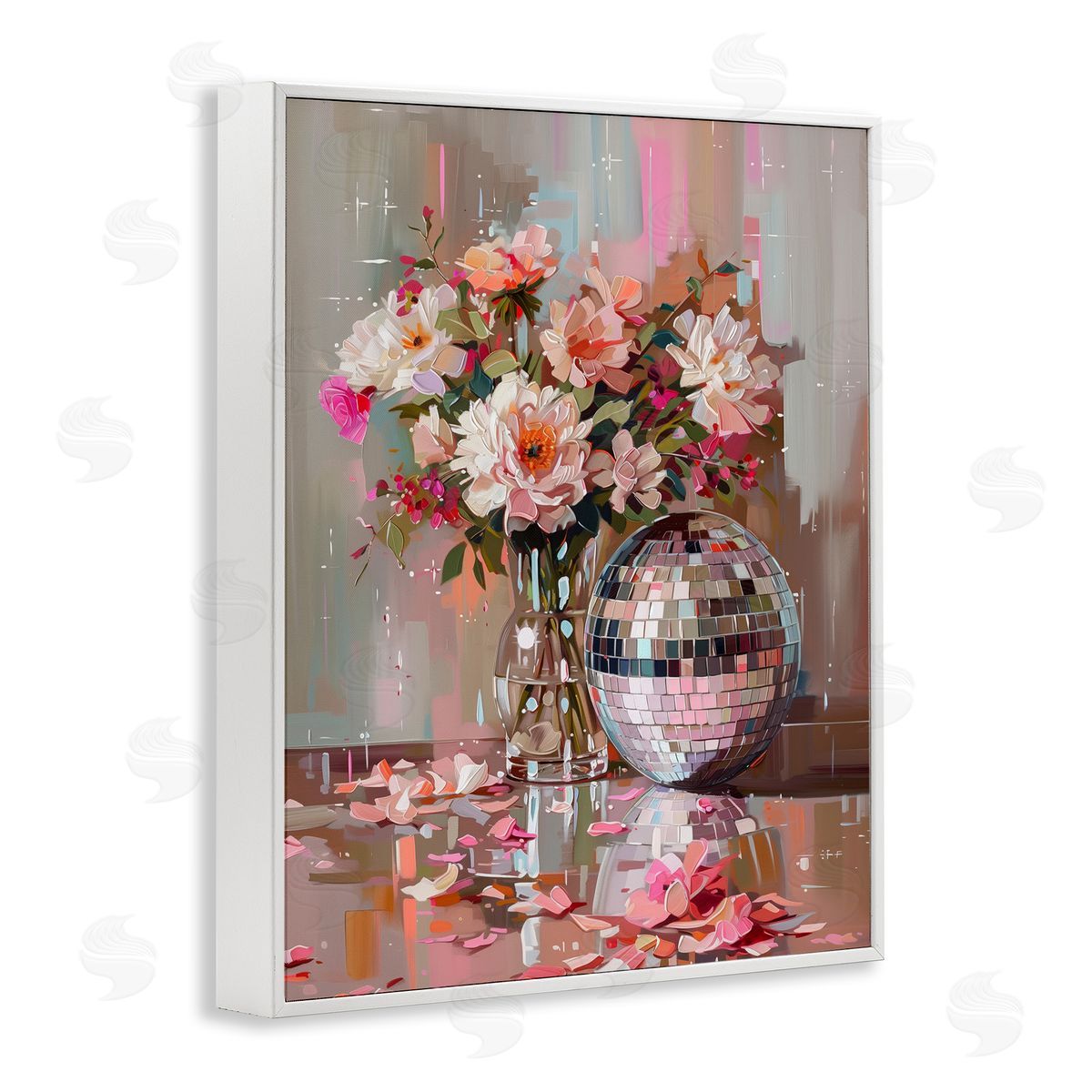 Disco Ball & Flowers Still Life White Frame Print Wall Art, Home Decor by Arlington Prints