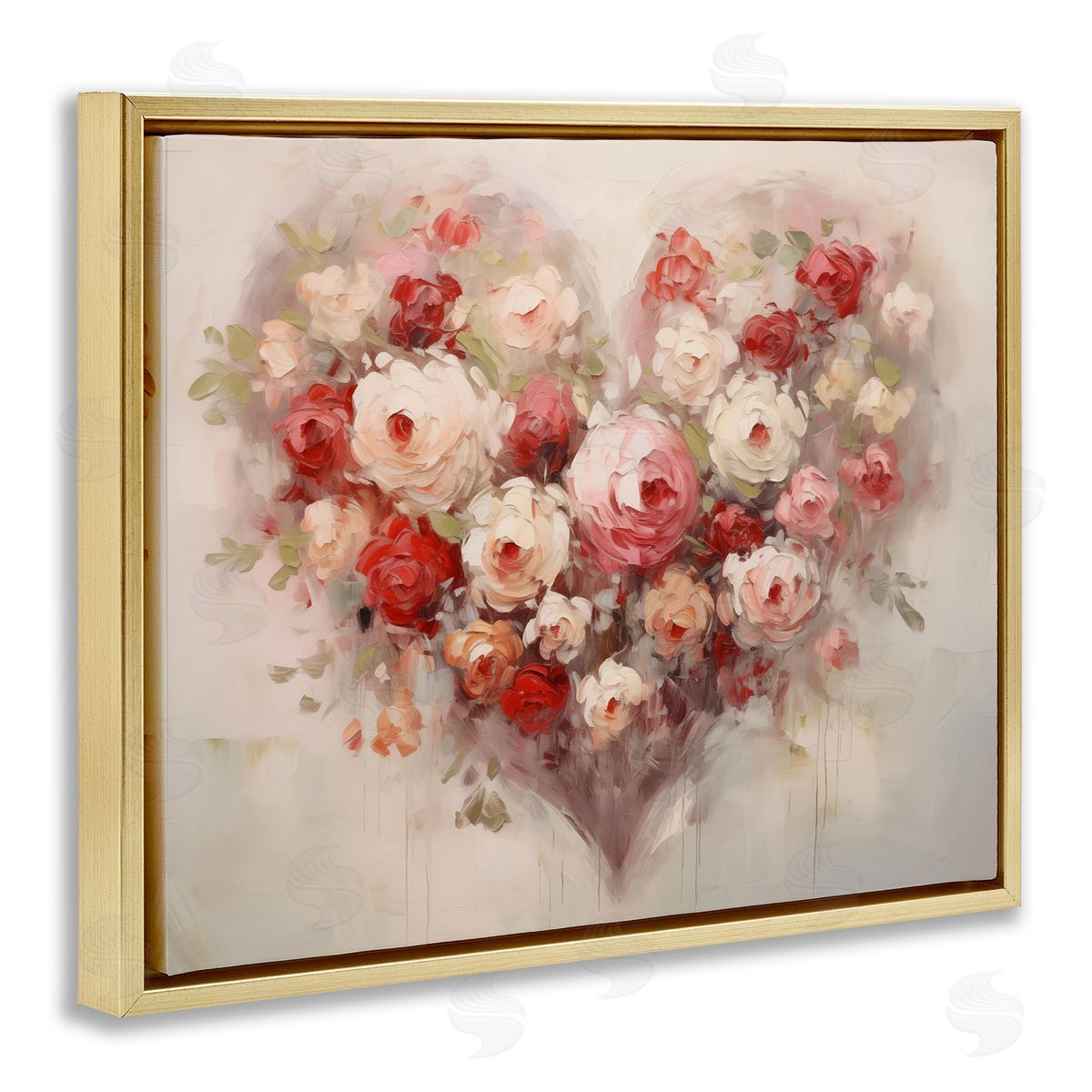 Valentine Roses Heart Gold Floating Frame Canvas Wall Art, Home Decor by Arlington Prints