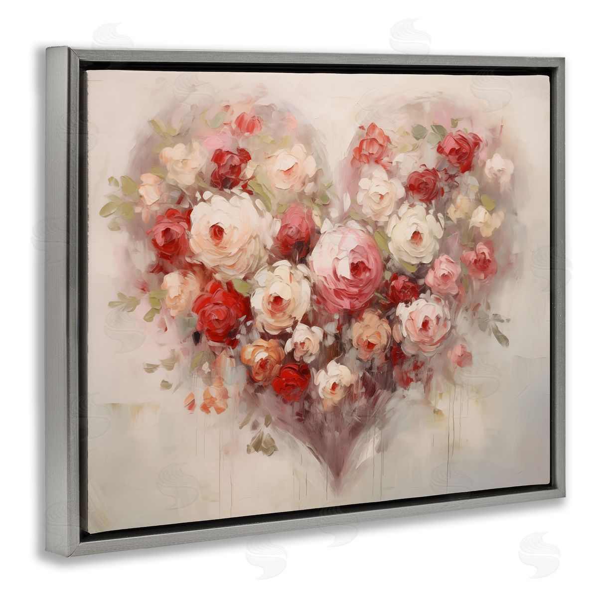 Valentine Roses Heart Grey Floating Frame Canvas Wall Art, Home Decor by Arlington Prints