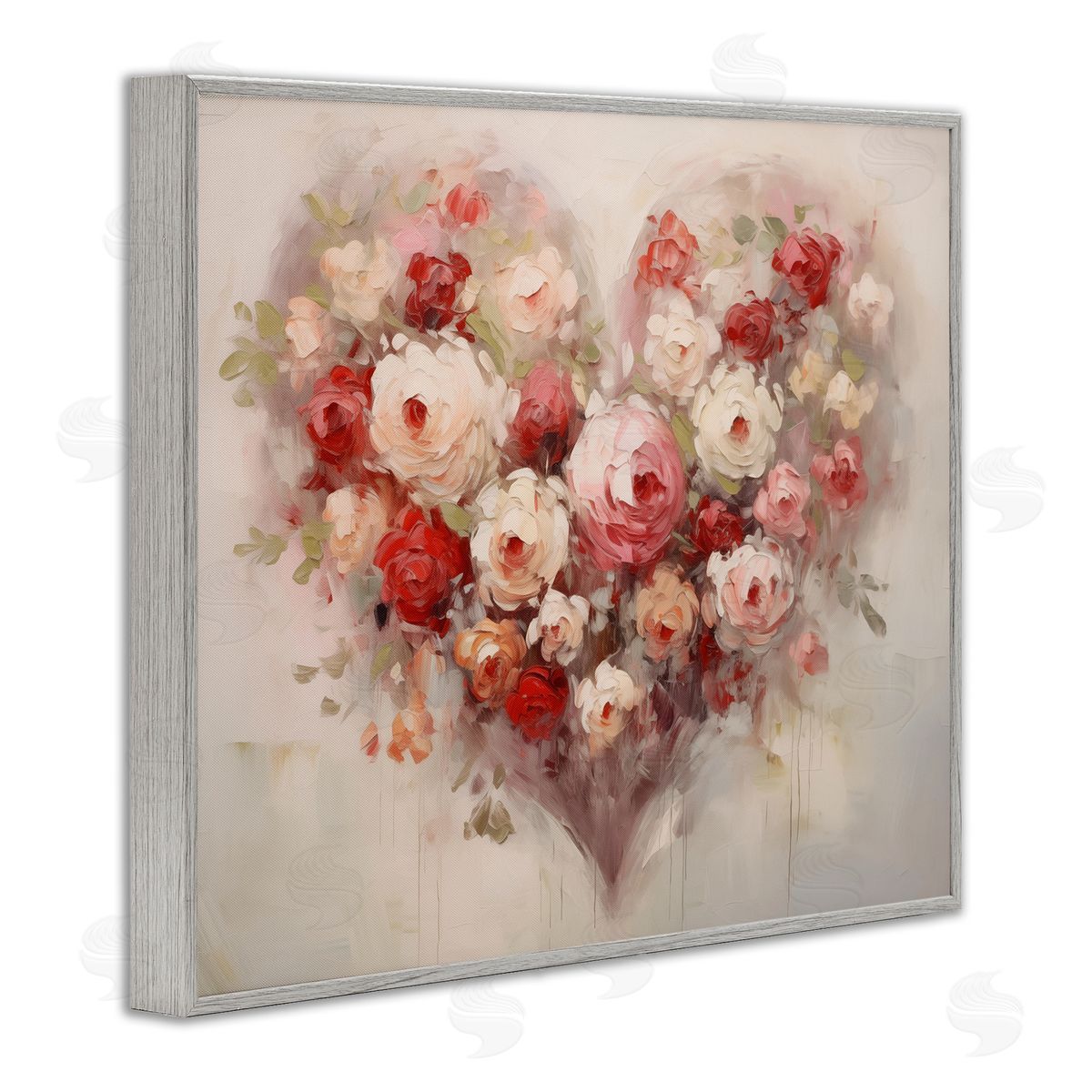Valentine Roses Heart Grey Frame Print Wall Art, Home Decor by Arlington Prints