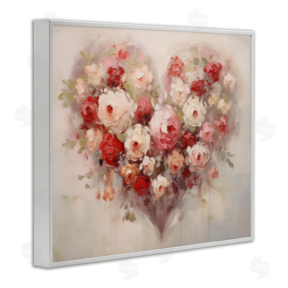 Valentine Roses Heart White Frame Print Wall Art, Home Decor by Arlington Prints