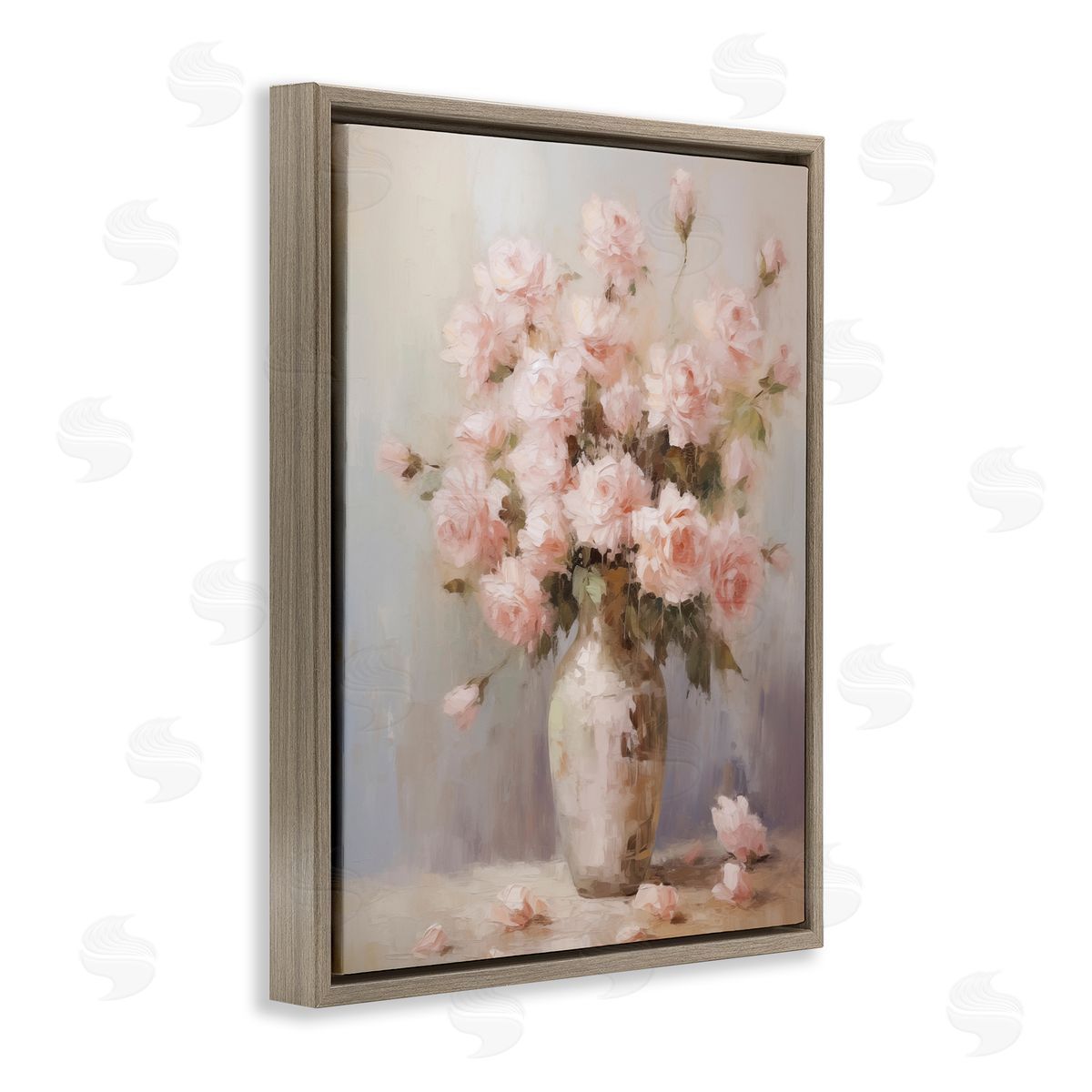 Vase of Soft Pink Roses Brown Floating Frame Canvas Wall Art, Home Decor by Arlington Prints