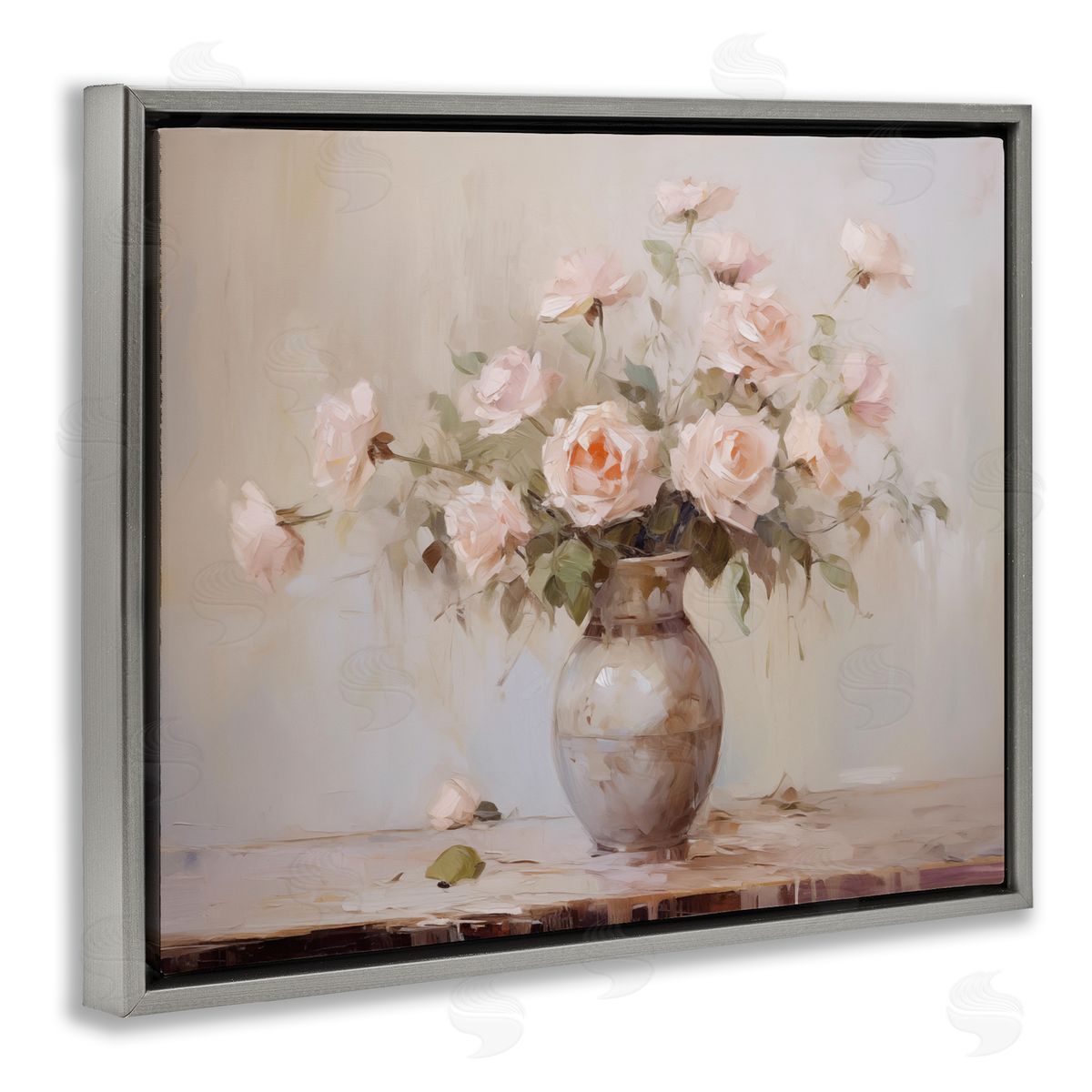Romantic Bouquet of Roses Grey Floating Frame Canvas Wall Art, Home Decor by Arlington Prints