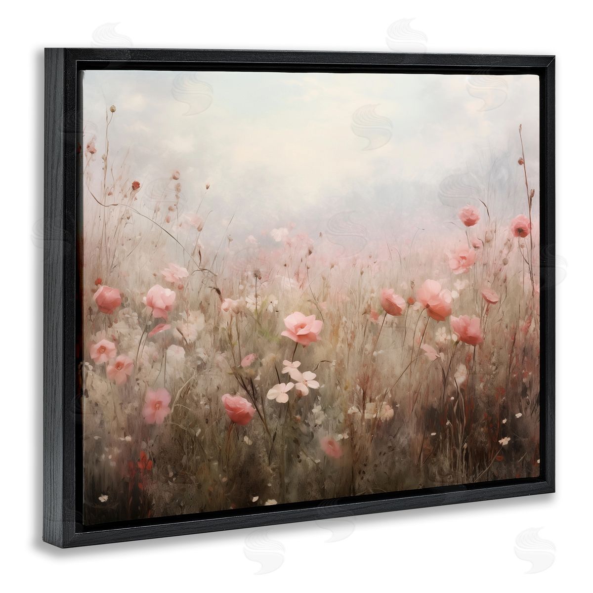 Pastel Pink Meadow Flowers Black Floating Frame Canvas Wall Art, Home Decor by Arlington Prints