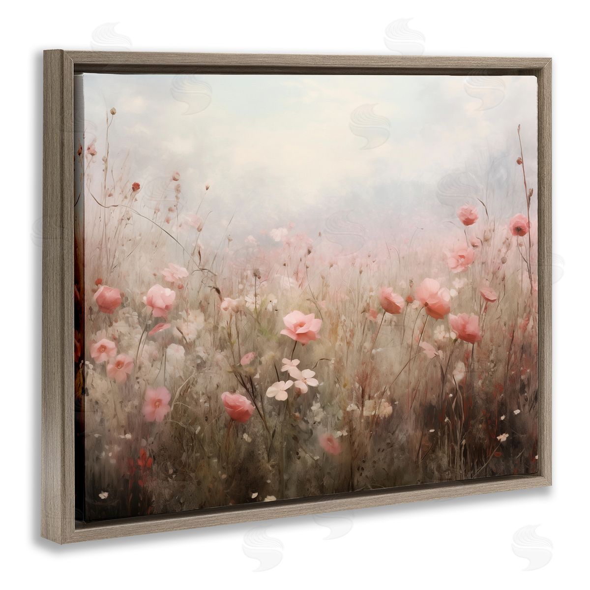 Pastel Pink Meadow Flowers Brown Floating Frame Canvas Wall Art, Home Decor by Arlington Prints