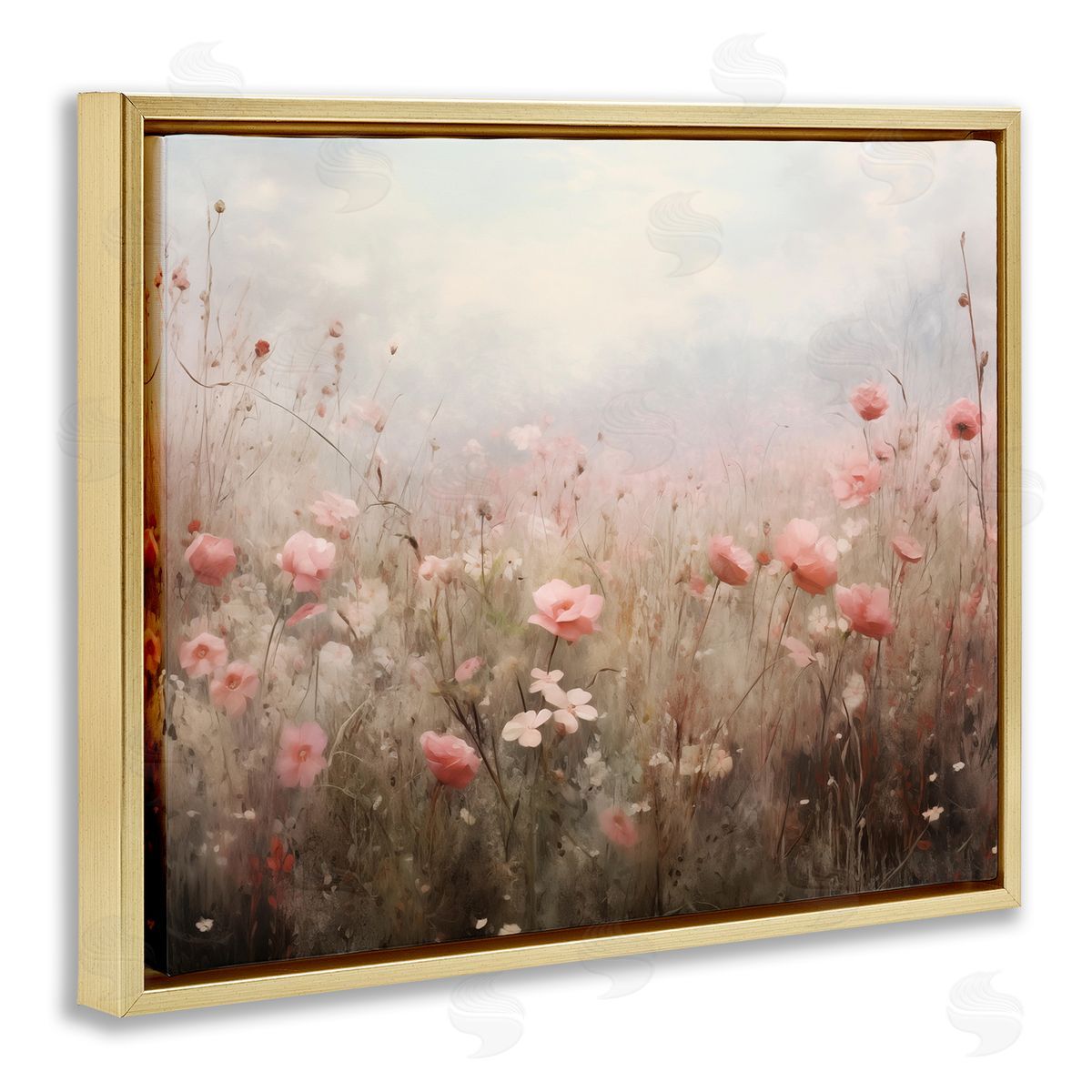 Pastel Pink Meadow Flowers Gold Floating Frame Canvas Wall Art, Home Decor by Arlington Prints