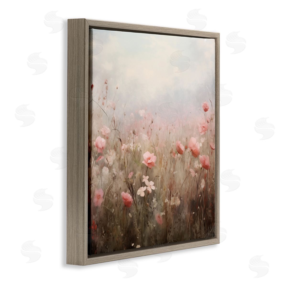 Blooming Pink Meadow Flowers Brown Floating Frame Canvas Wall Art, Home Decor by Arlington Prints