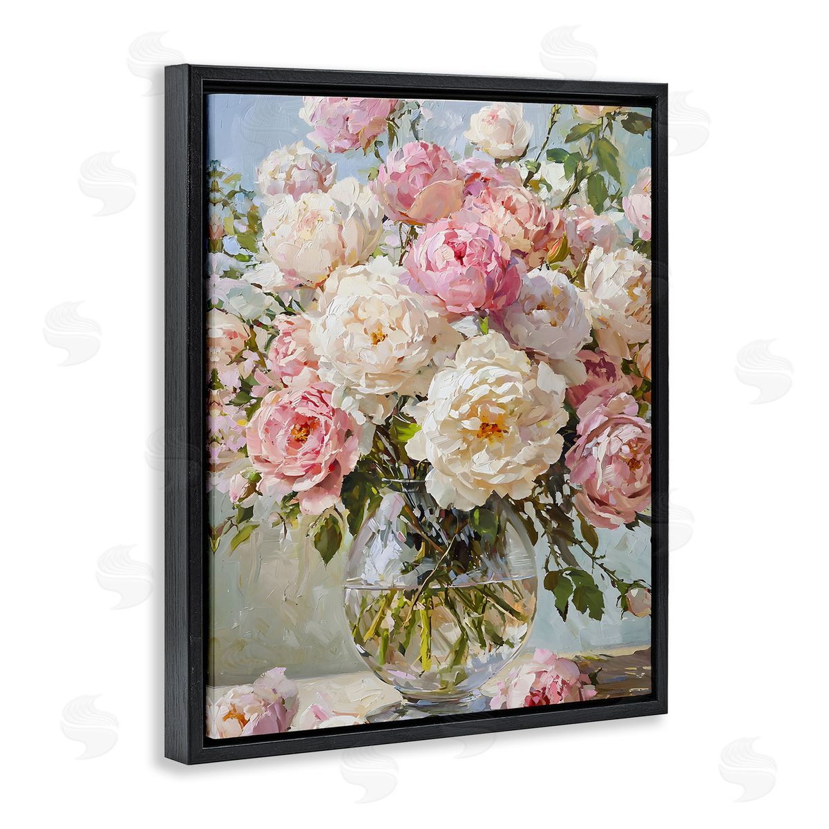 White & Pink Roses Black Floating Frame Canvas Wall Art, Home Decor by Franklyn Gregory