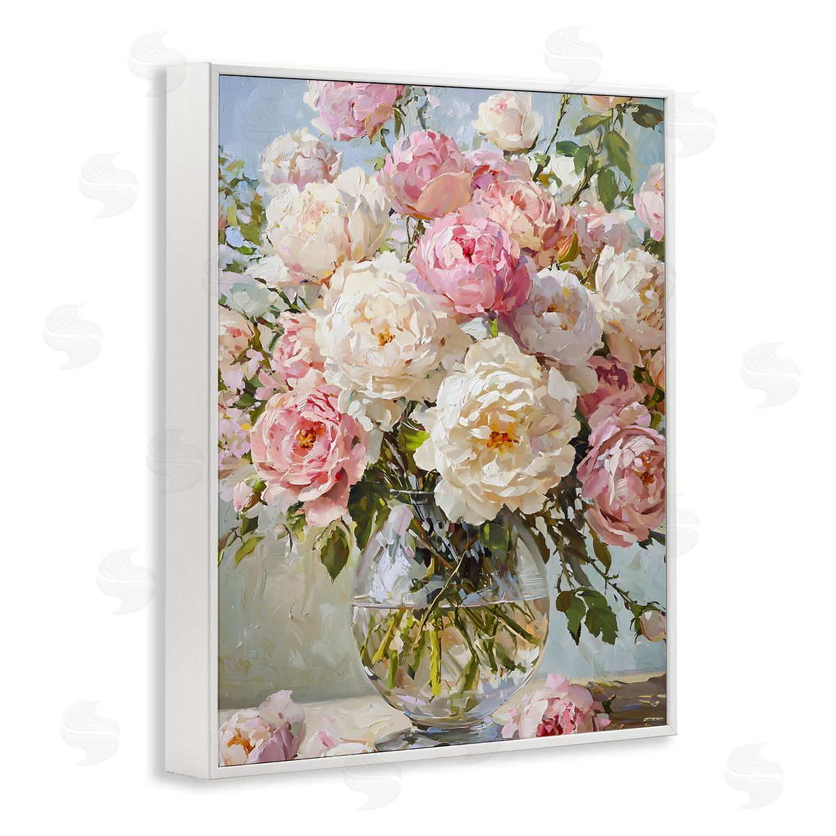 White & Pink Roses White Frame Print Wall Art, Home Decor by Franklyn Gregory