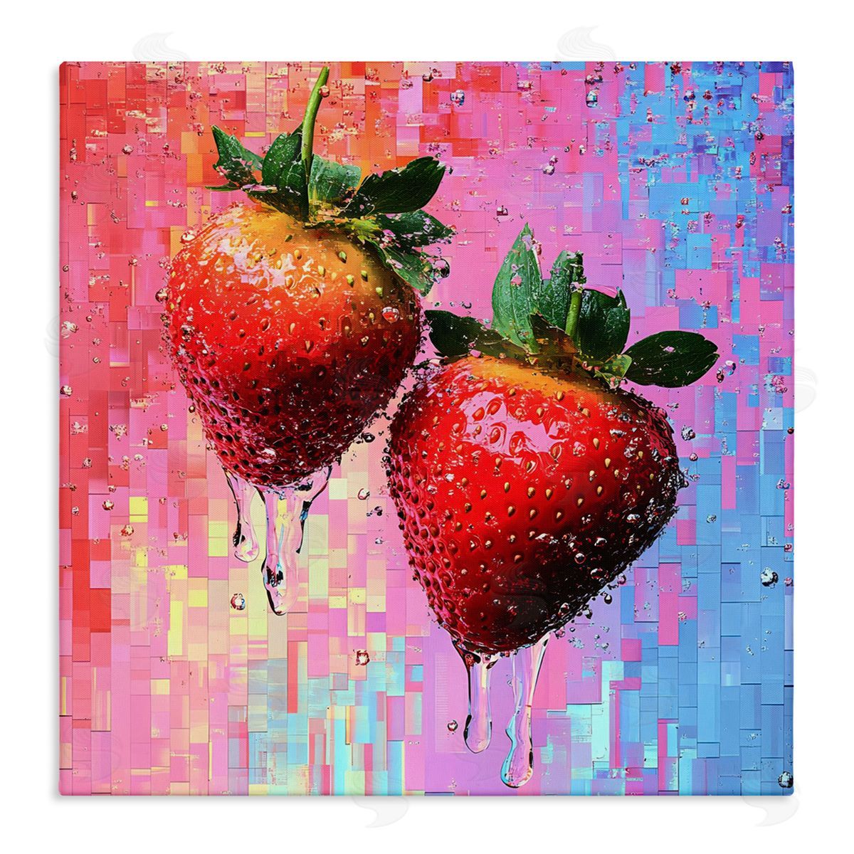 Lush Strawberries with Water Drip Canvas Wall Art, Home Decor by LSR Creative Studio