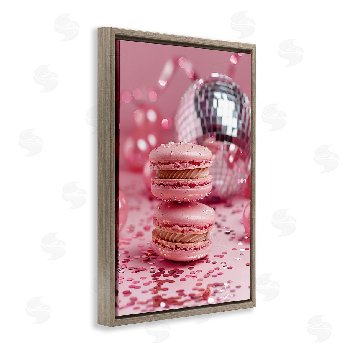 Pink Macaron Disco Brown Floating Frame Canvas Wall Art, Home Decor by LSR Design Studio