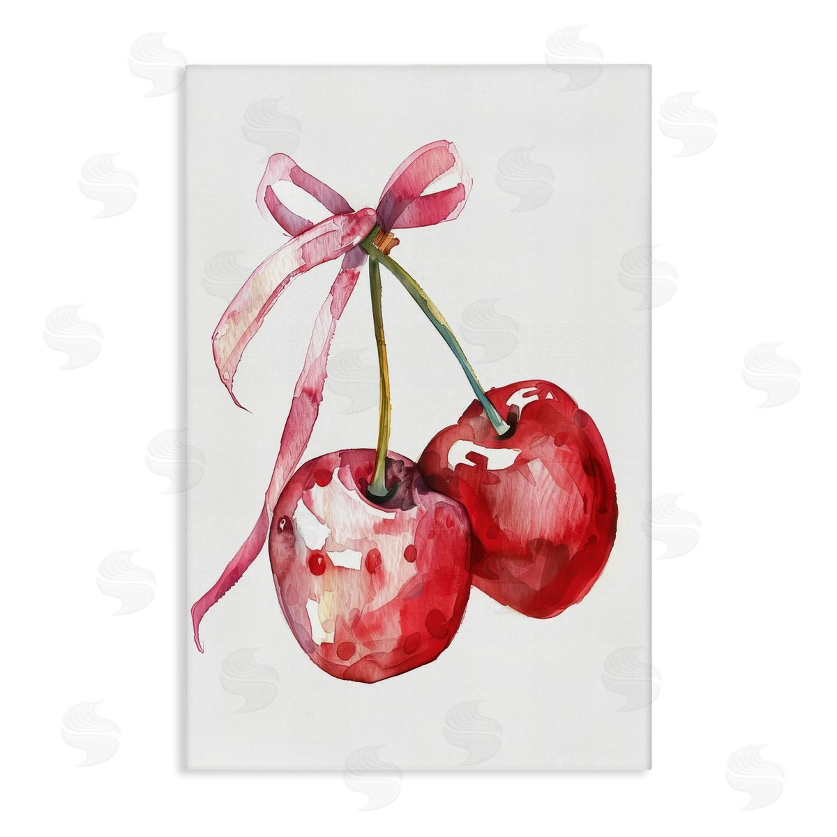 Cherries Tied in Ribbon Canvas Wall Art, Home Decor by LSR Design Studio