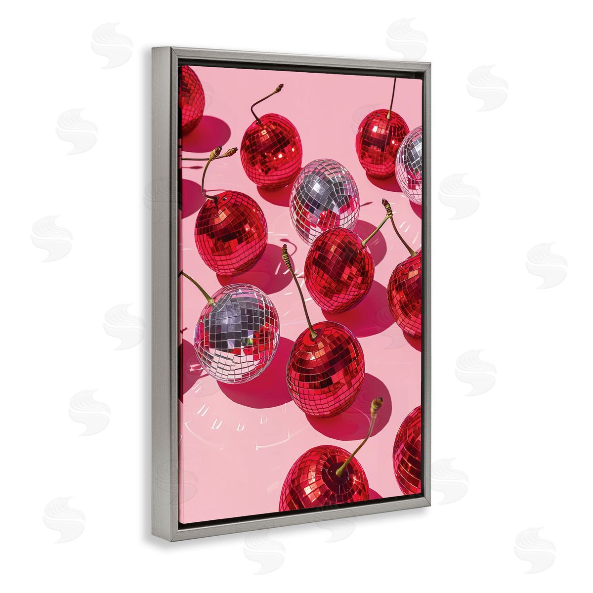 Cherry Picked Disco Grey Floating Frame Canvas Wall Art, Home Decor by LSR Design Studio