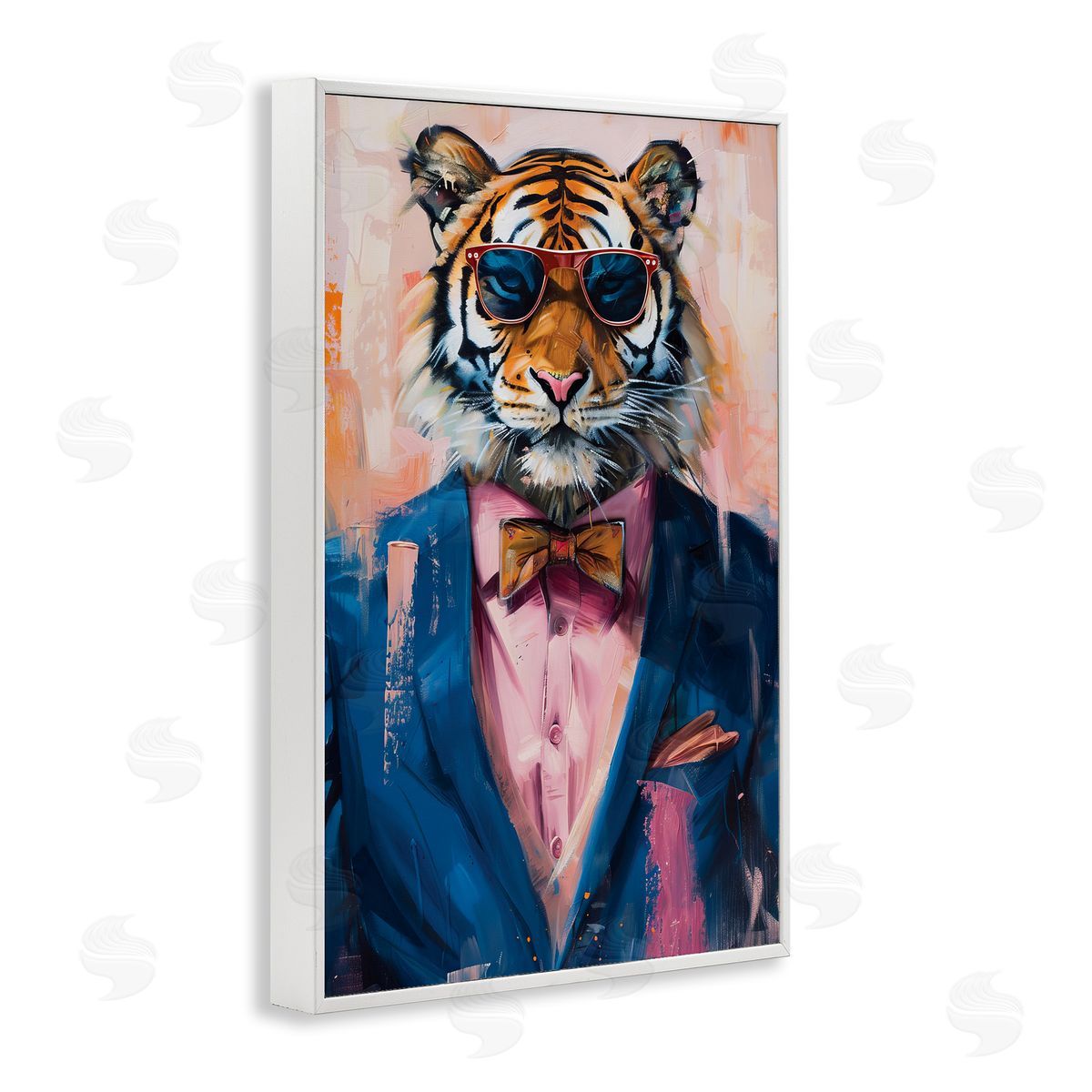Suited Tiger Modern Fashion White Frame Print Wall Art, Home Decor by LSR Design Studio