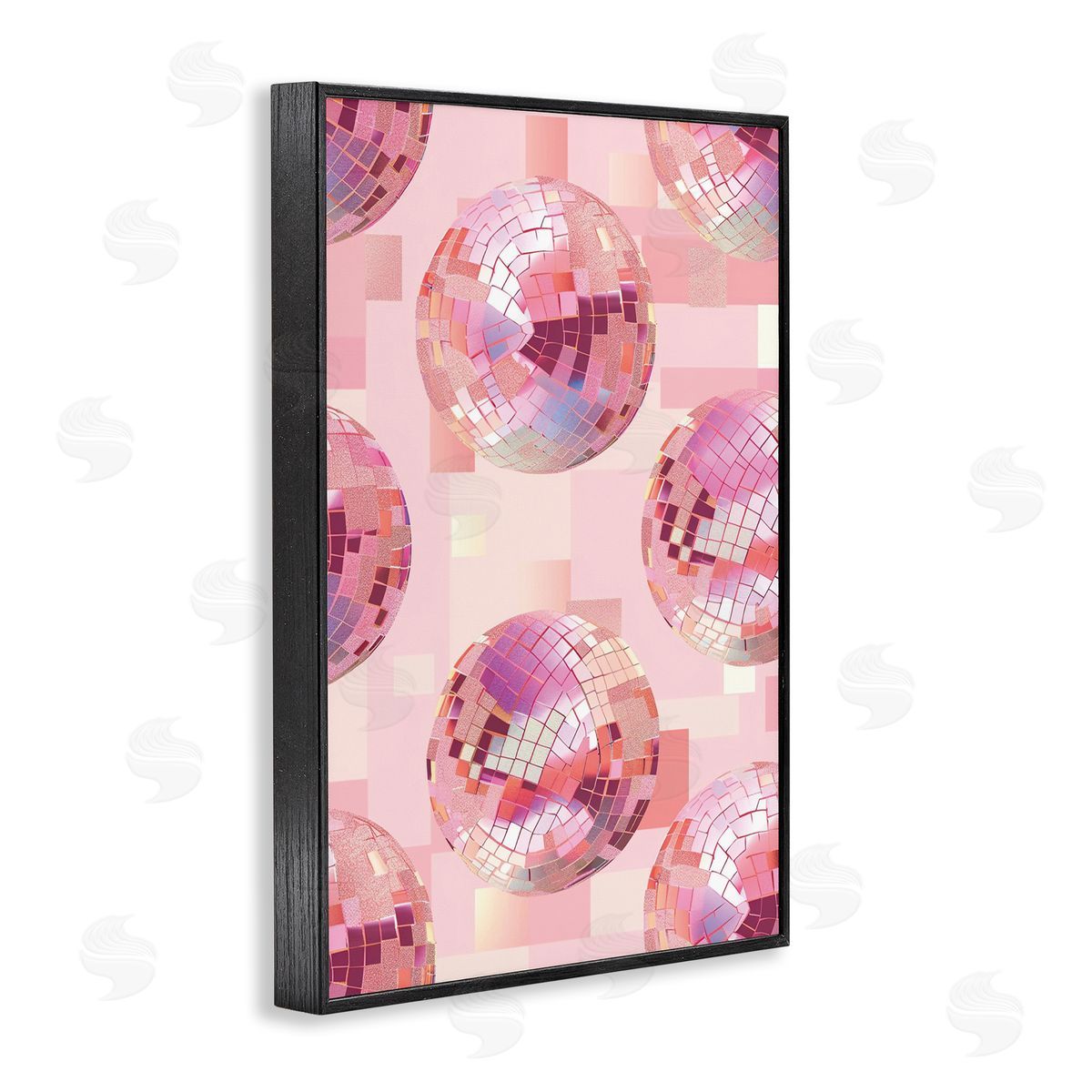 Feminine Pink Disco Balls Black Frame Print Wall Art, Home Decor by LSR Design Studio