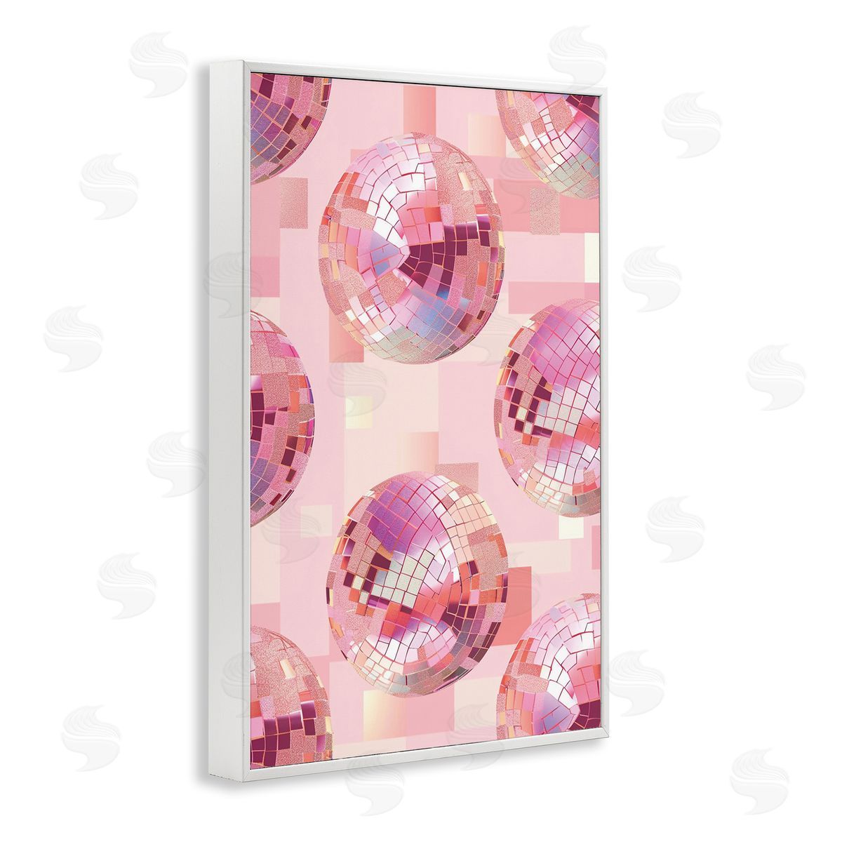 Feminine Pink Disco Balls White Frame Print Wall Art, Home Decor by LSR Design Studio