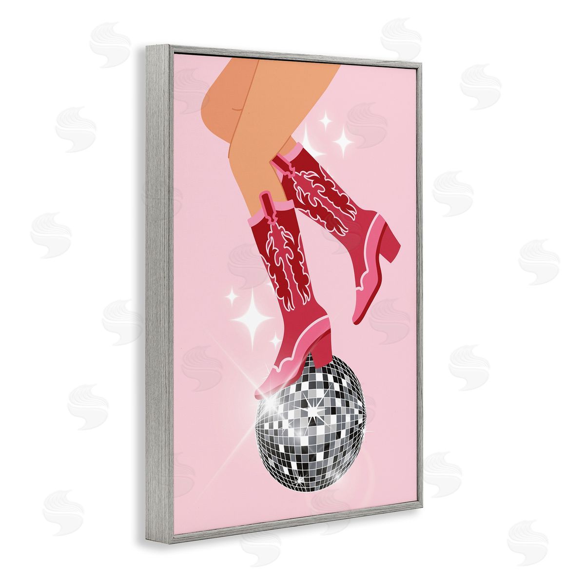 Balancing Disco Cowgirl Grey Frame Print Wall Art, Home Decor by LSR Design Studio