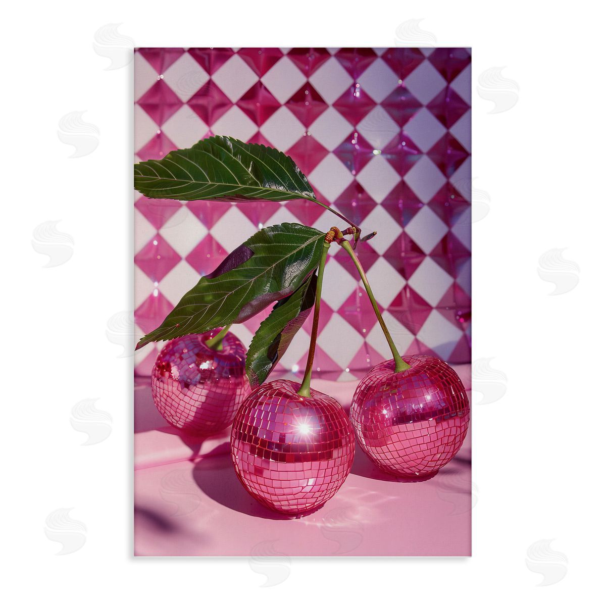 Groovy Cherry Disco Balls Canvas Wall Art, Home Decor by LSR Design Studio