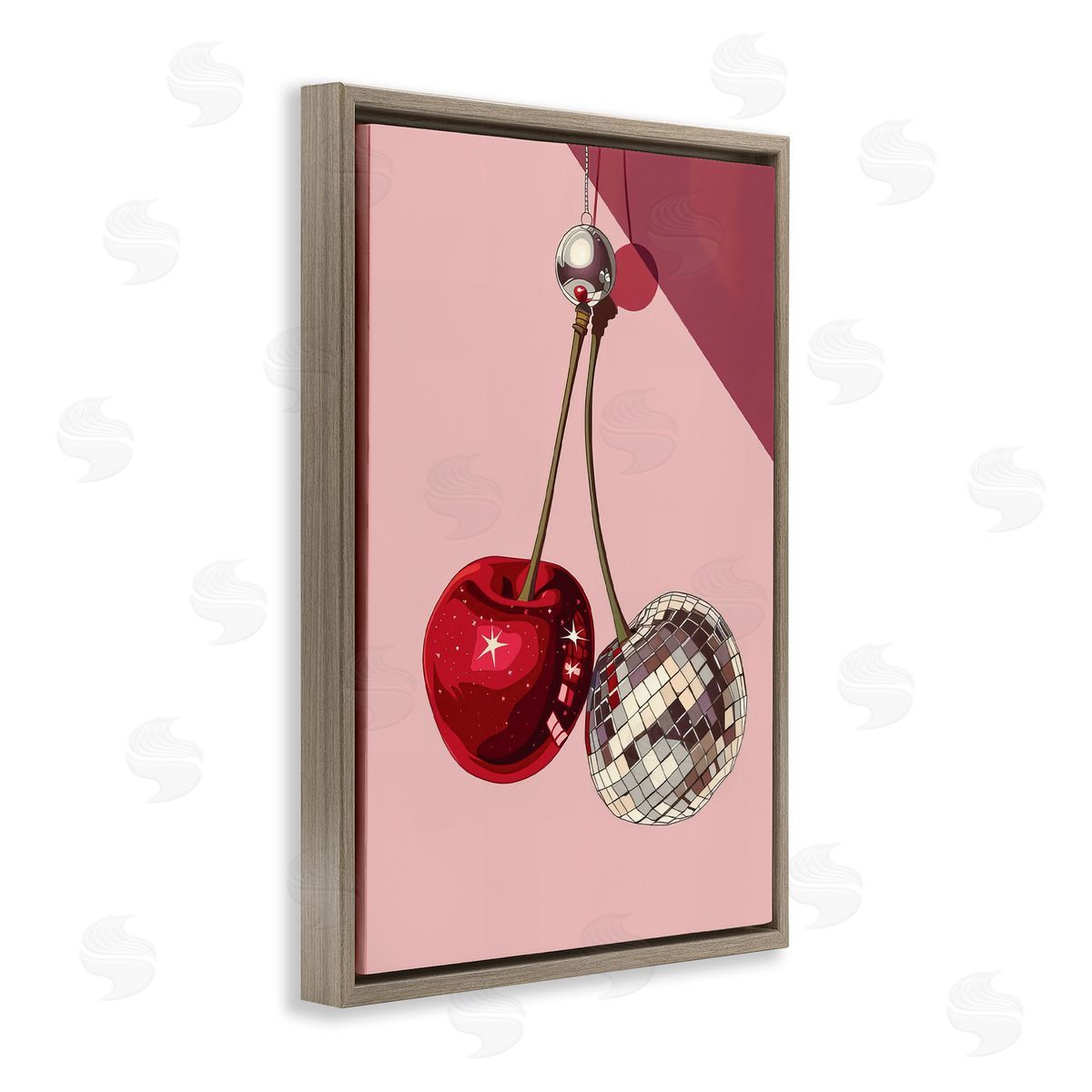 Dazzling Disco Cherries Brown Floating Frame Canvas Wall Art, Home Decor by LSR Design Studio