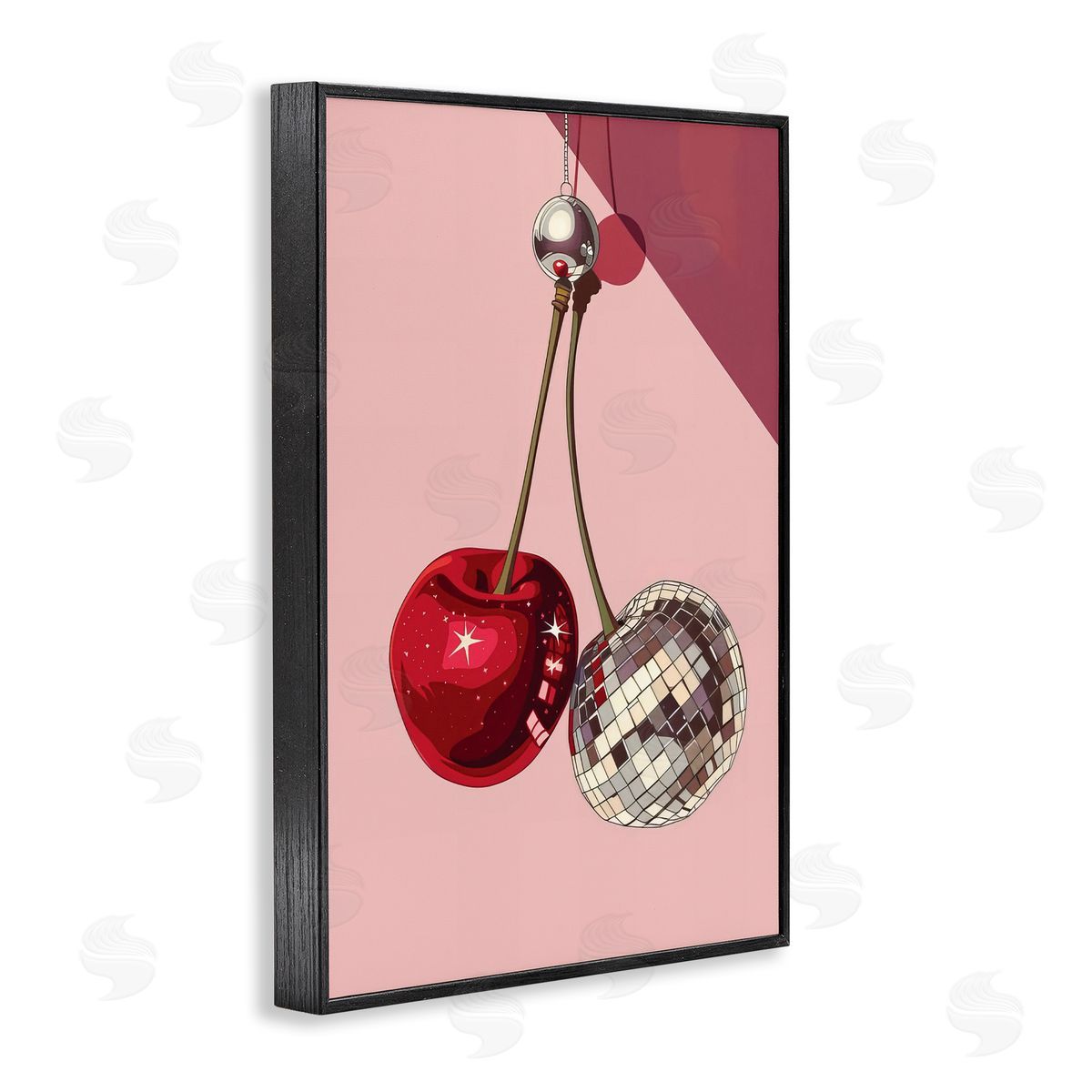Dazzling Disco Cherries Black Frame Print Wall Art, Home Decor by LSR Design Studio
