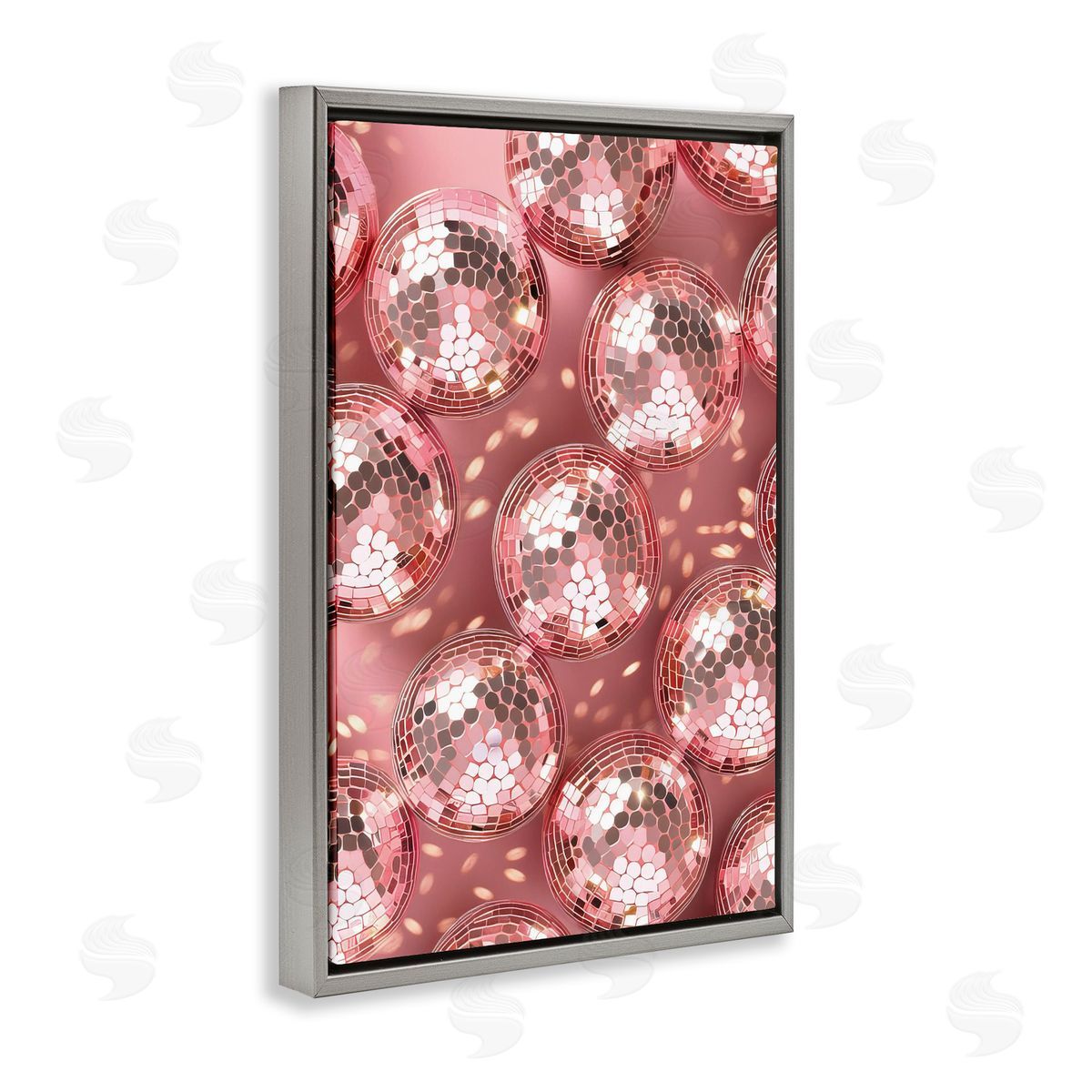 Disco Ball Shimmer Pattern Grey Floating Frame Canvas Wall Art, Home Decor by LSR Design Studio