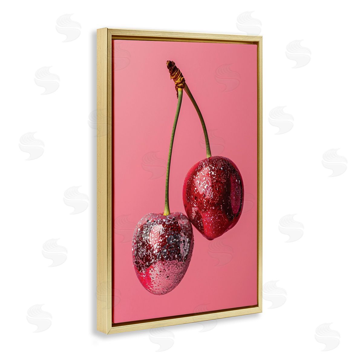Dazzling Cherry Pair Gold Floating Frame Canvas Wall Art, Home Decor by LSR Design Studio