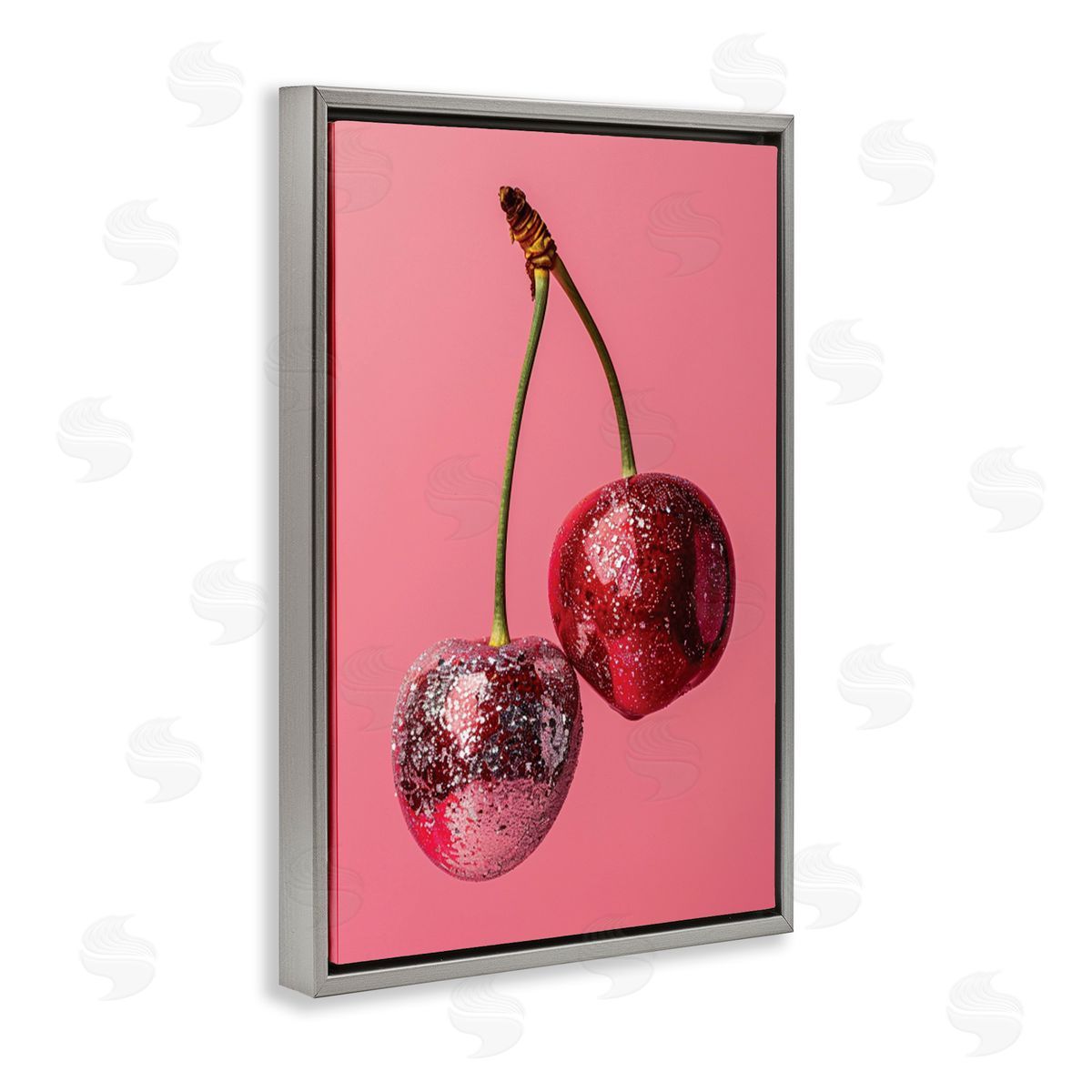 Dazzling Cherry Pair Grey Floating Frame Canvas Wall Art, Home Decor by LSR Design Studio
