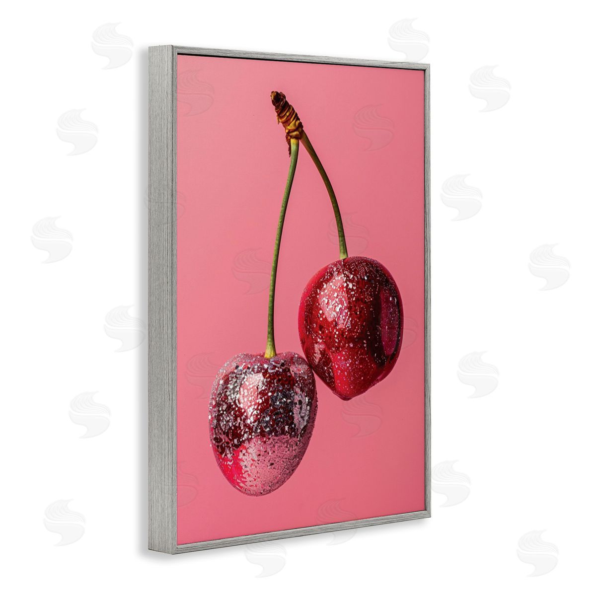 Dazzling Cherry Pair Grey Frame Print Wall Art, Home Decor by LSR Design Studio