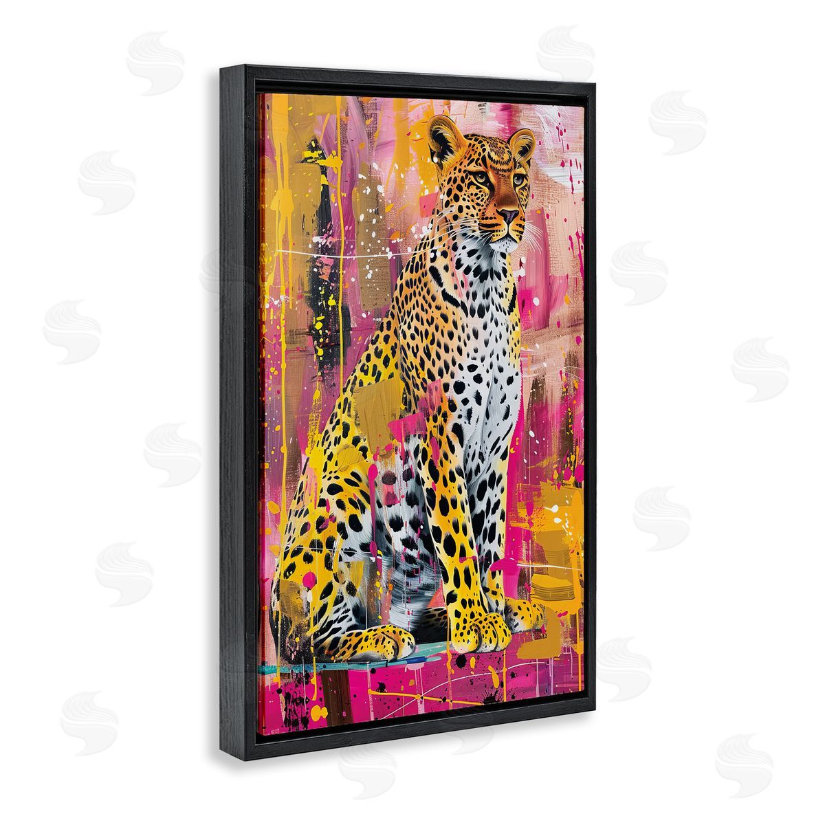 Urban Abstraction Cheetah Black Floating Frame Canvas Wall Art, Home Decor by LSR Design Studio
