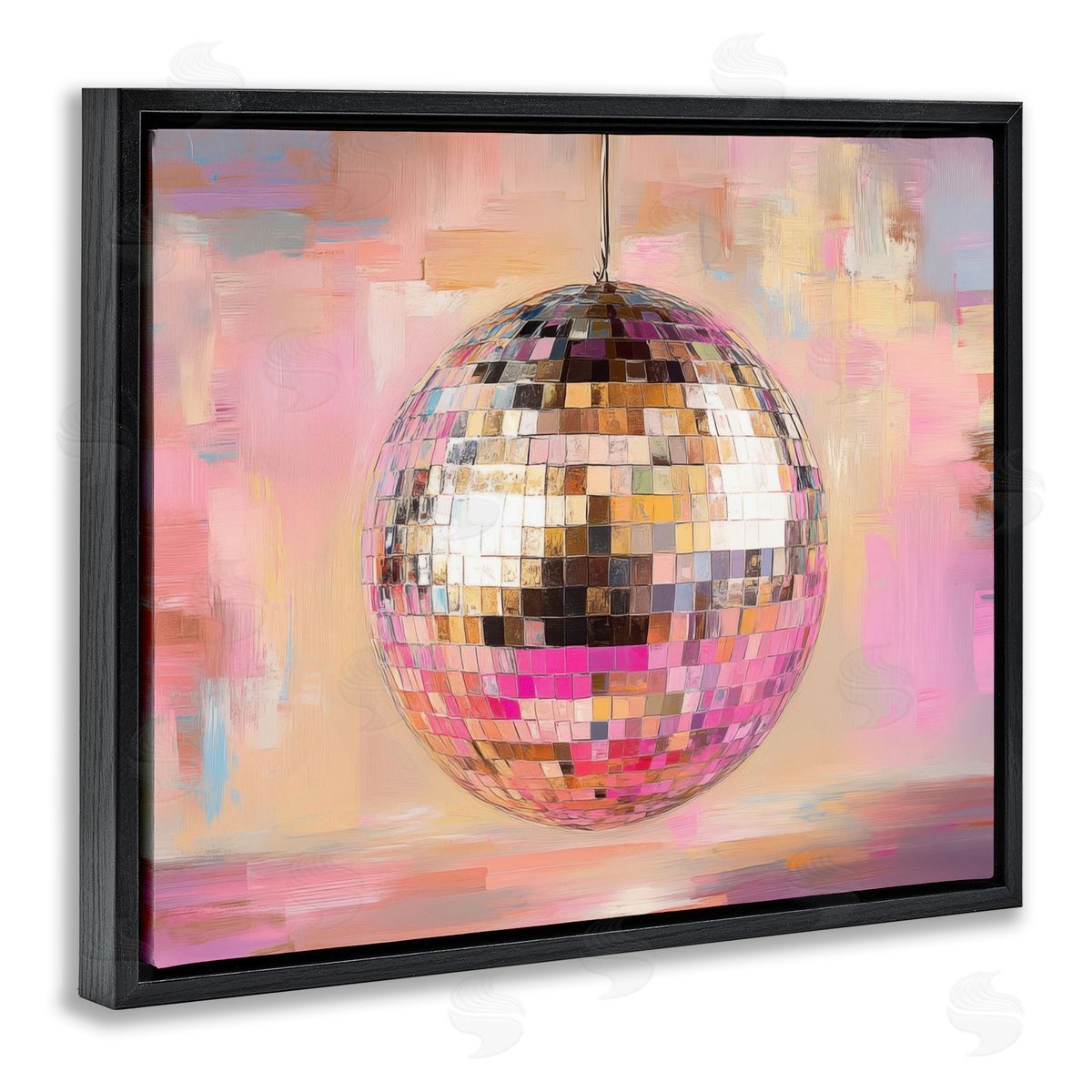Mirrored Disco Ball Black Floating Frame Canvas Wall Art, Home Decor by Nini Art