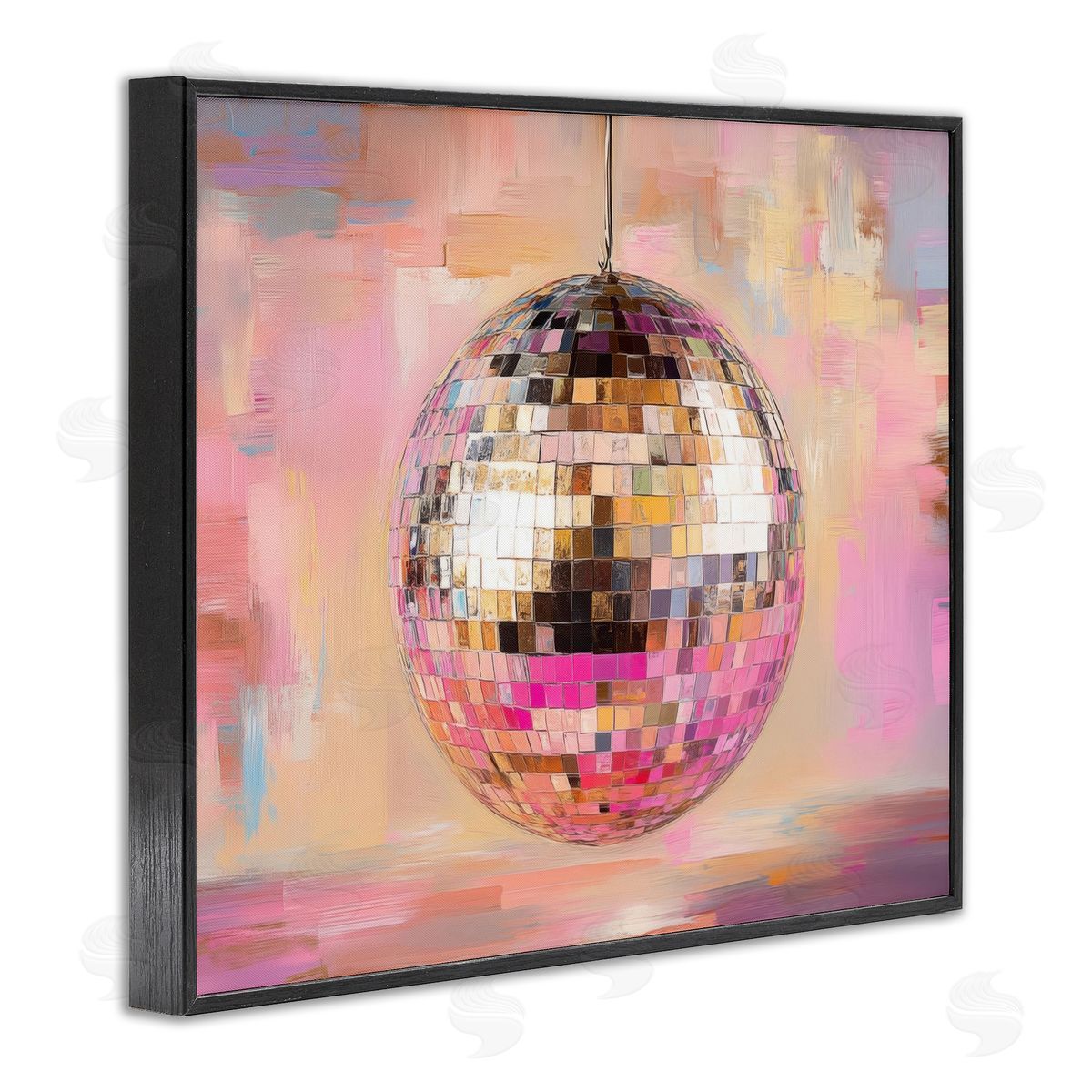 Mirrored Disco Ball Black Frame Print Wall Art, Home Decor by Nini Art