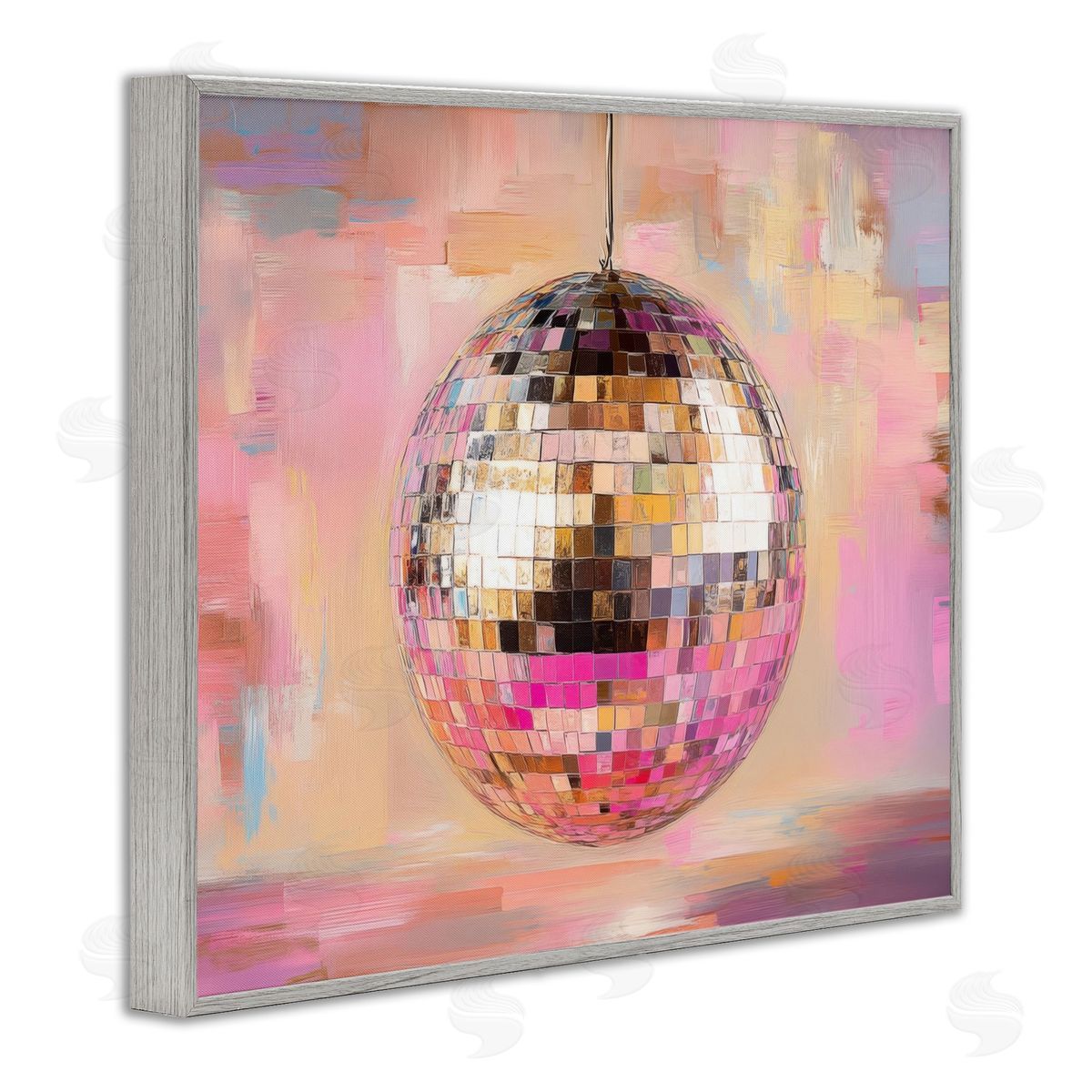 Mirrored Disco Ball Grey Frame Print Wall Art, Home Decor by Nini Art