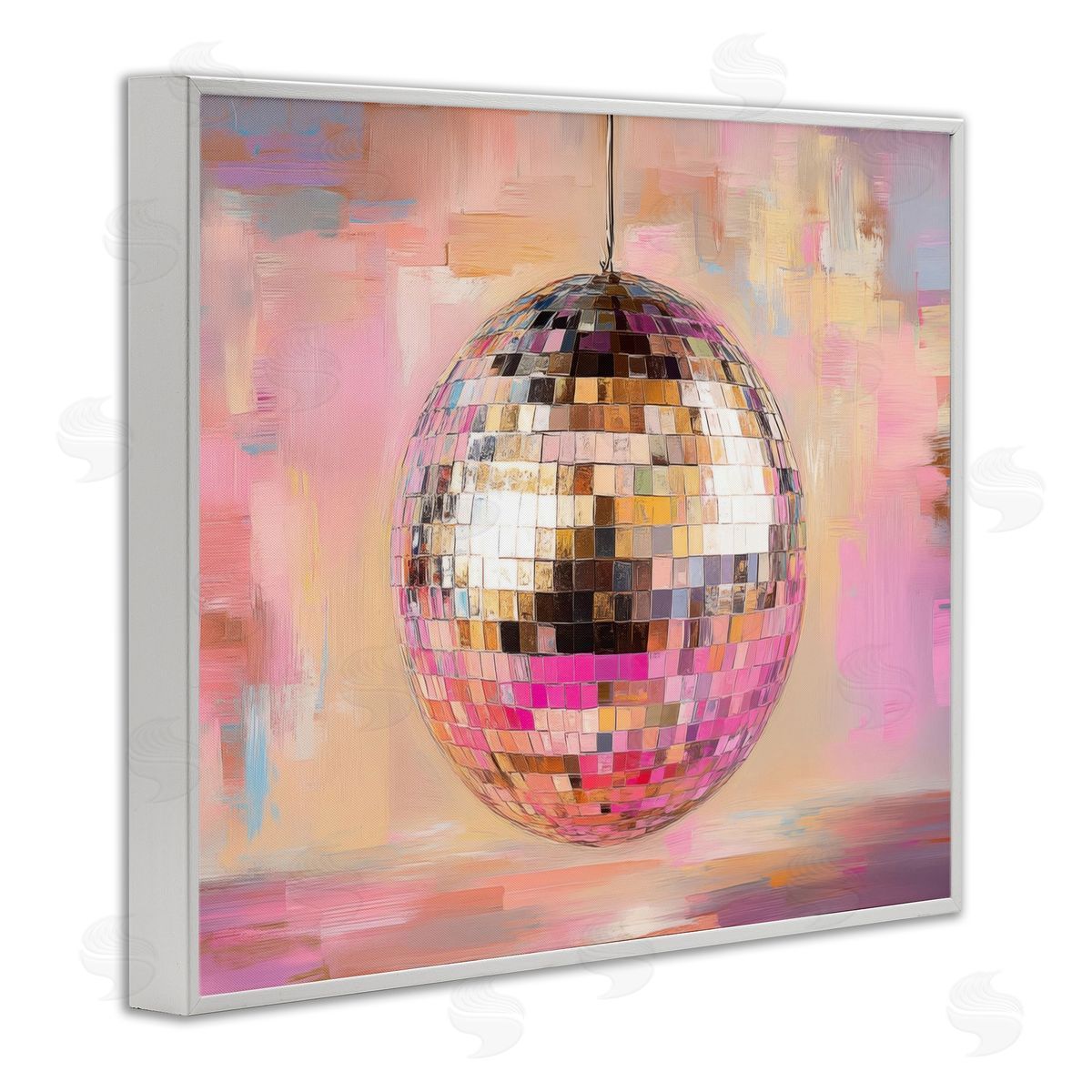 Mirrored Disco Ball White Frame Print Wall Art, Home Decor by Nini Art