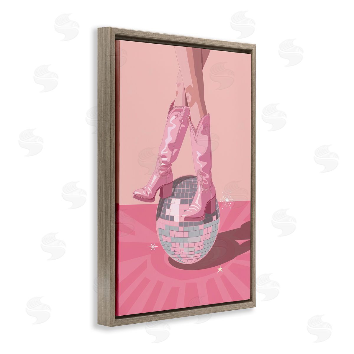 Pink Disco Cowgirl Balancing Brown Floating Frame Canvas Wall Art, Home Decor by LSR Design Studio