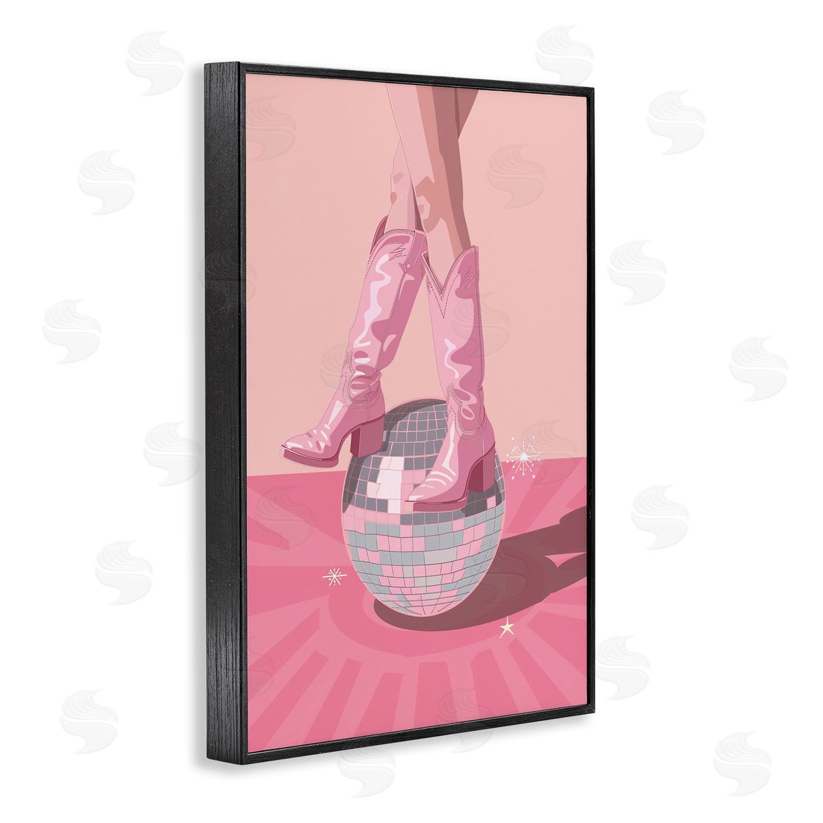 Pink Disco Cowgirl Balancing Black Frame Print Wall Art, Home Decor by LSR Design Studio