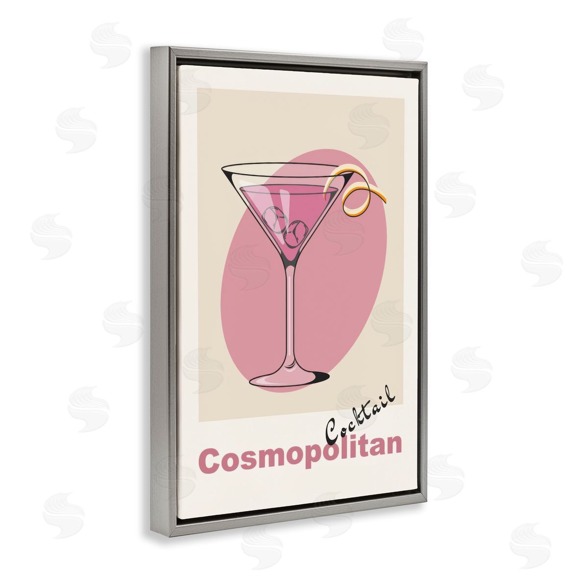 Vintage Cosmo Cocktail Grey Floating Frame Canvas Wall Art, Home Decor by LSR Design Studio