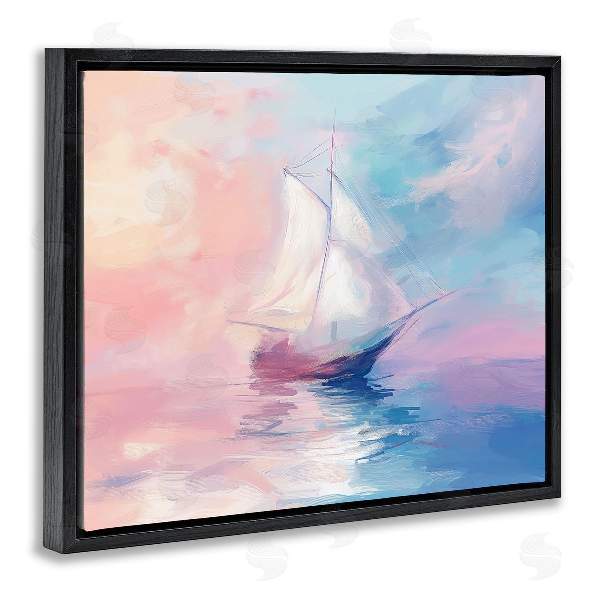 Soft Pastel Sea Vessel Black Floating Frame Canvas Wall Art, Home Decor by Arlington Prints
