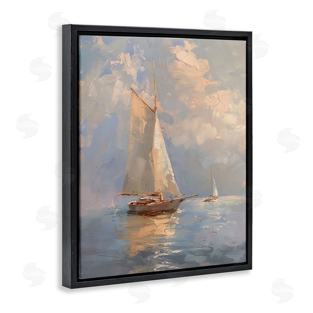 Maritime Ship on Cloudy Sea Black Floating Frame Canvas Wall Art, Home Decor by Arlington Prints
