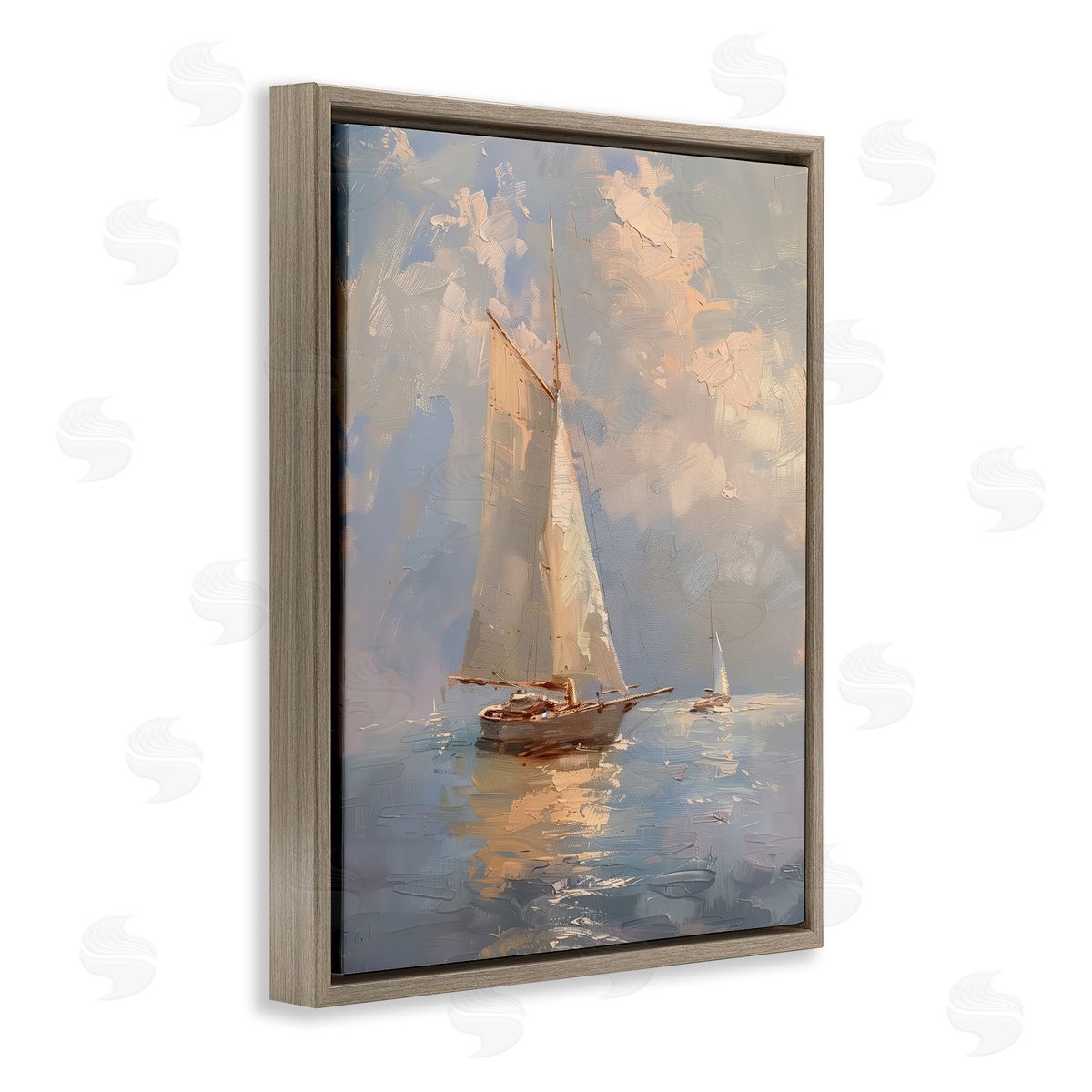 Maritime Ship on Cloudy Sea Brown Floating Frame Canvas Wall Art, Home Decor by Arlington Prints