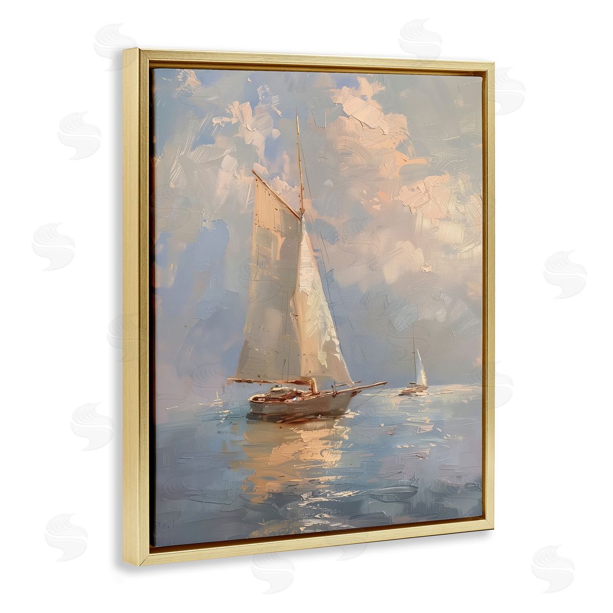 Maritime Ship on Cloudy Sea Gold Floating Frame Canvas Wall Art, Home Decor by Arlington Prints